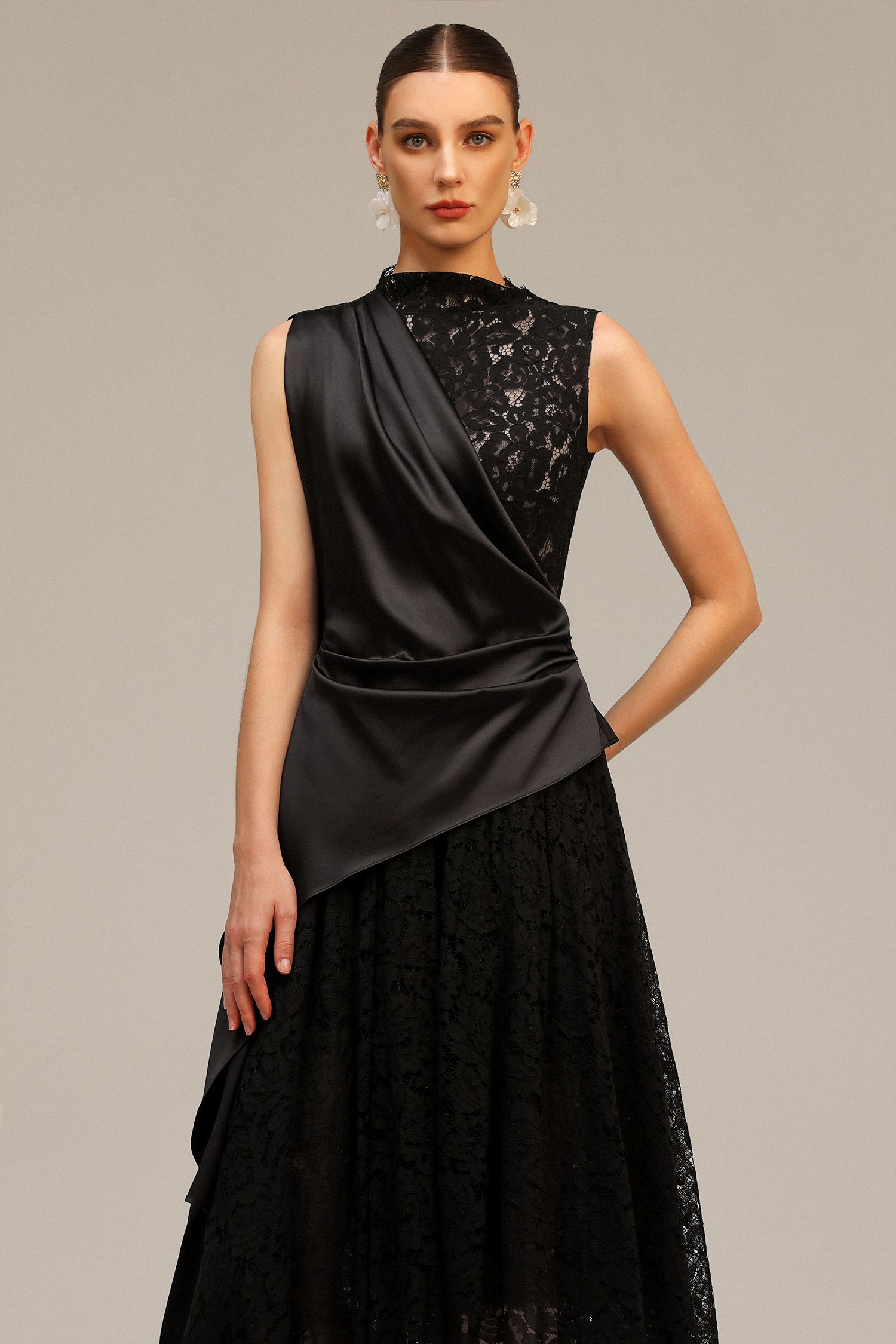 Moto Sleeveless Streamer Lace Midi Dress