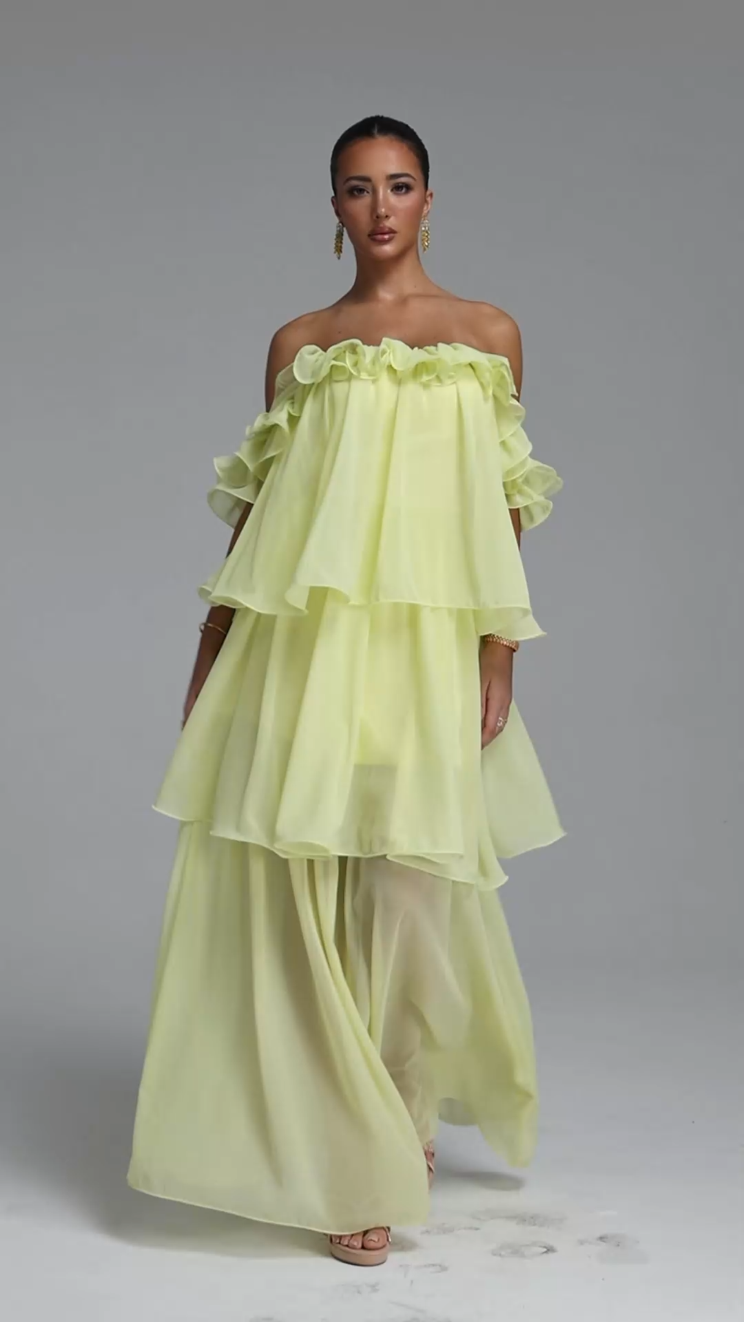 Lave Resort Flowy Off Shoulder Ruffle Woven Maxi Dress