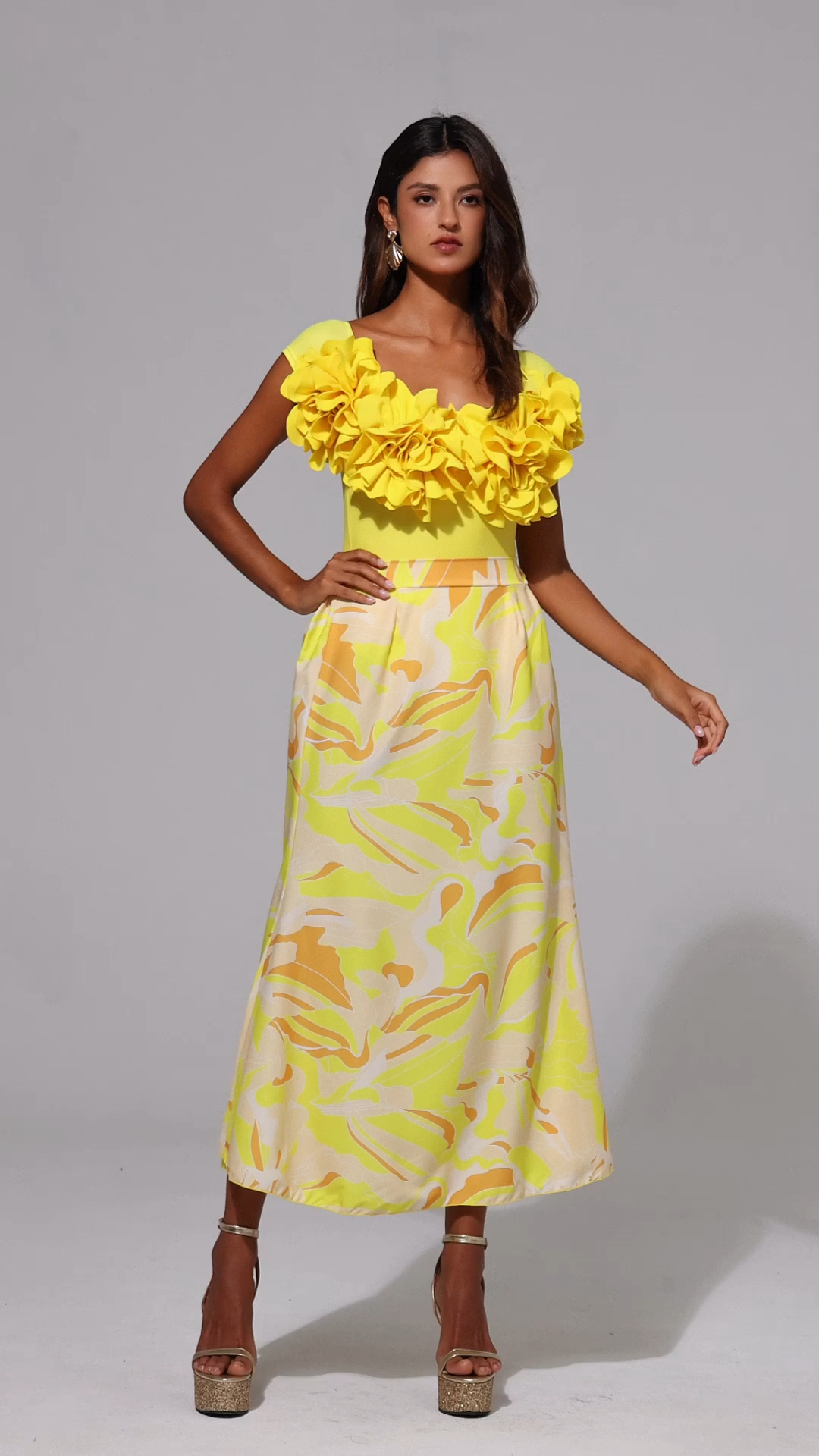 Veva Off-the-Shoulder Flowers Maxi Two-Piece Set
