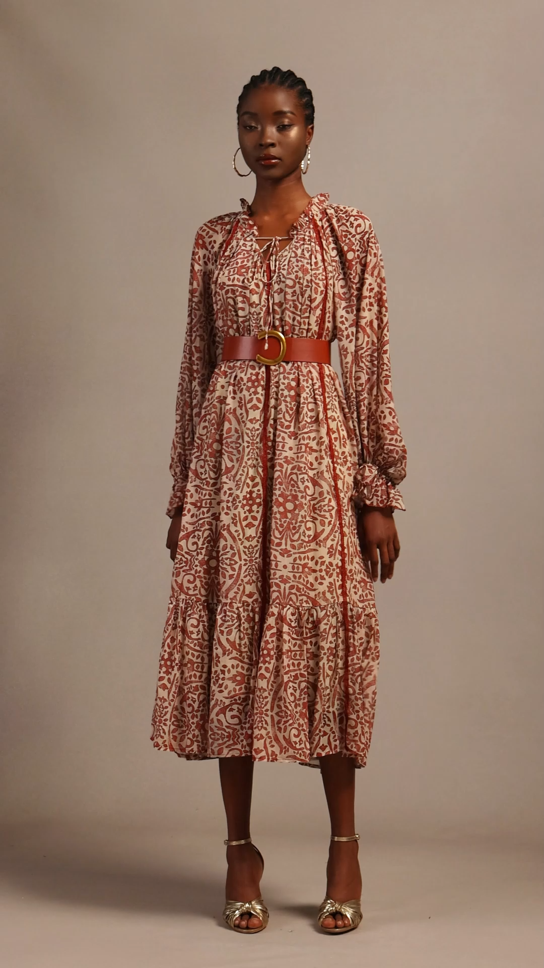 Dolo Resort Bohemian Flowy Long Sleeve Printed Chiffon Maxi Dress