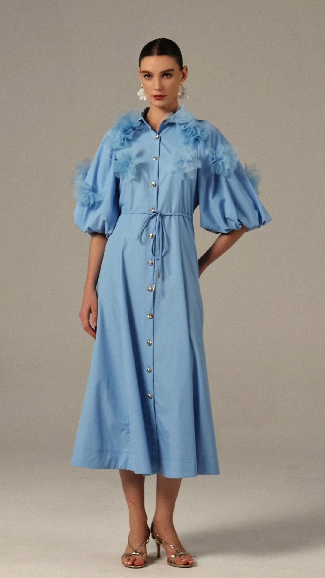 Helena Short Sleeves Flowers Midi Dress