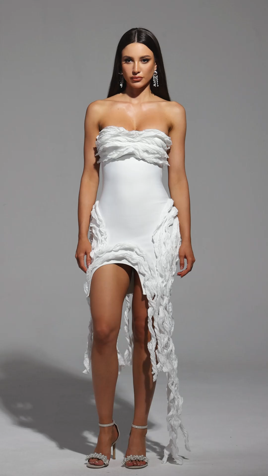 Dyani Sleeveless Wrinkles Flounce Bandage Mini Dress