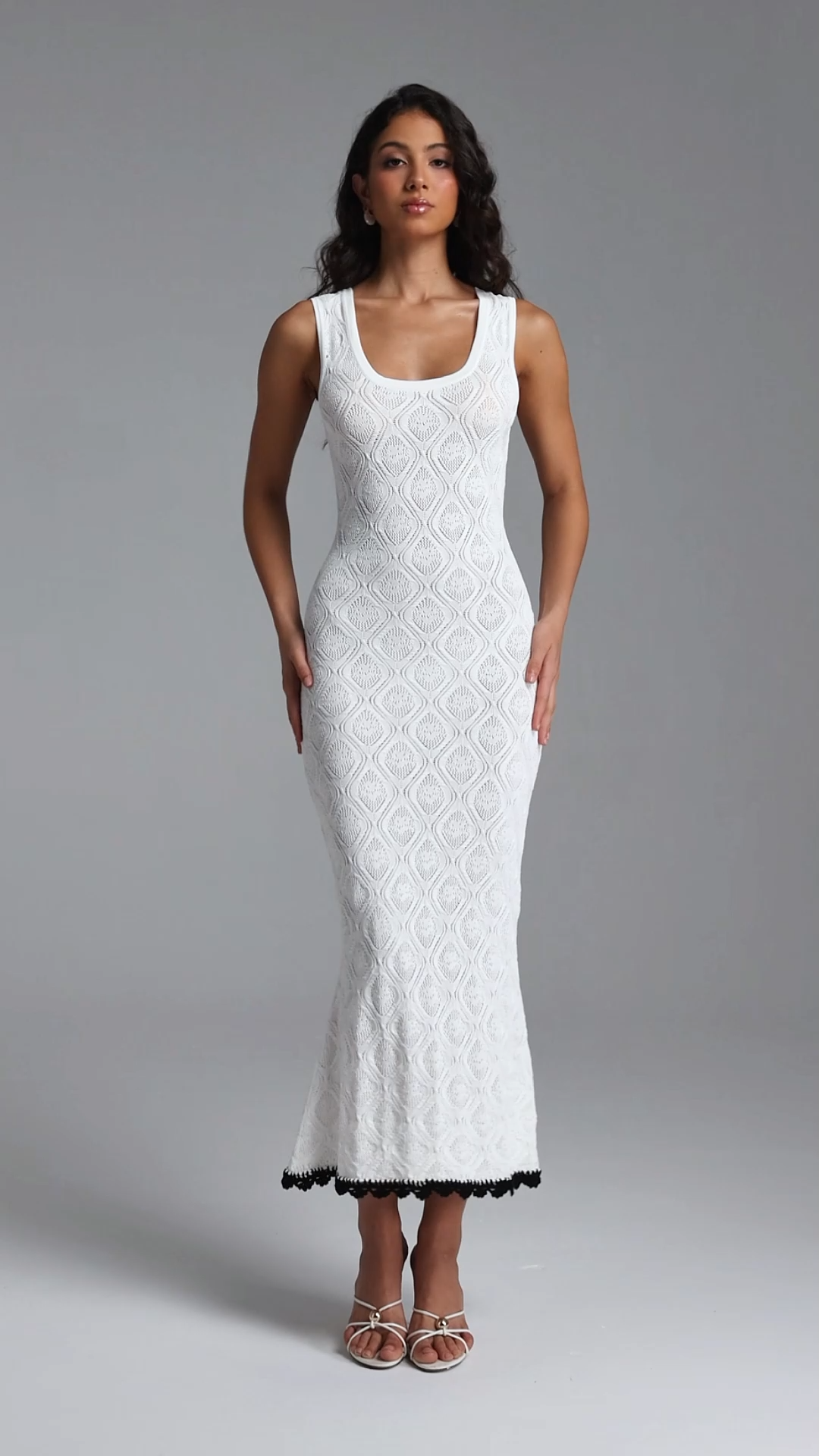 Etta Elegant Contour Sleeveless Knit White Maxi Dress