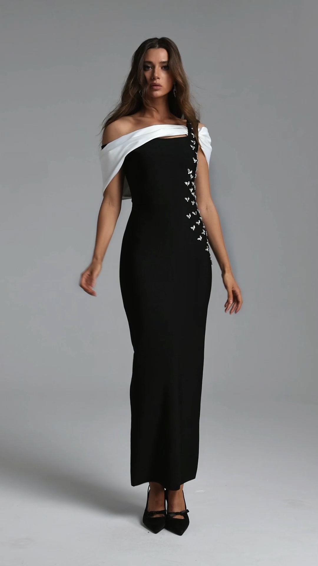 Talasa Chic Contour Rhinestone Contrast Bandage Maxi Dress