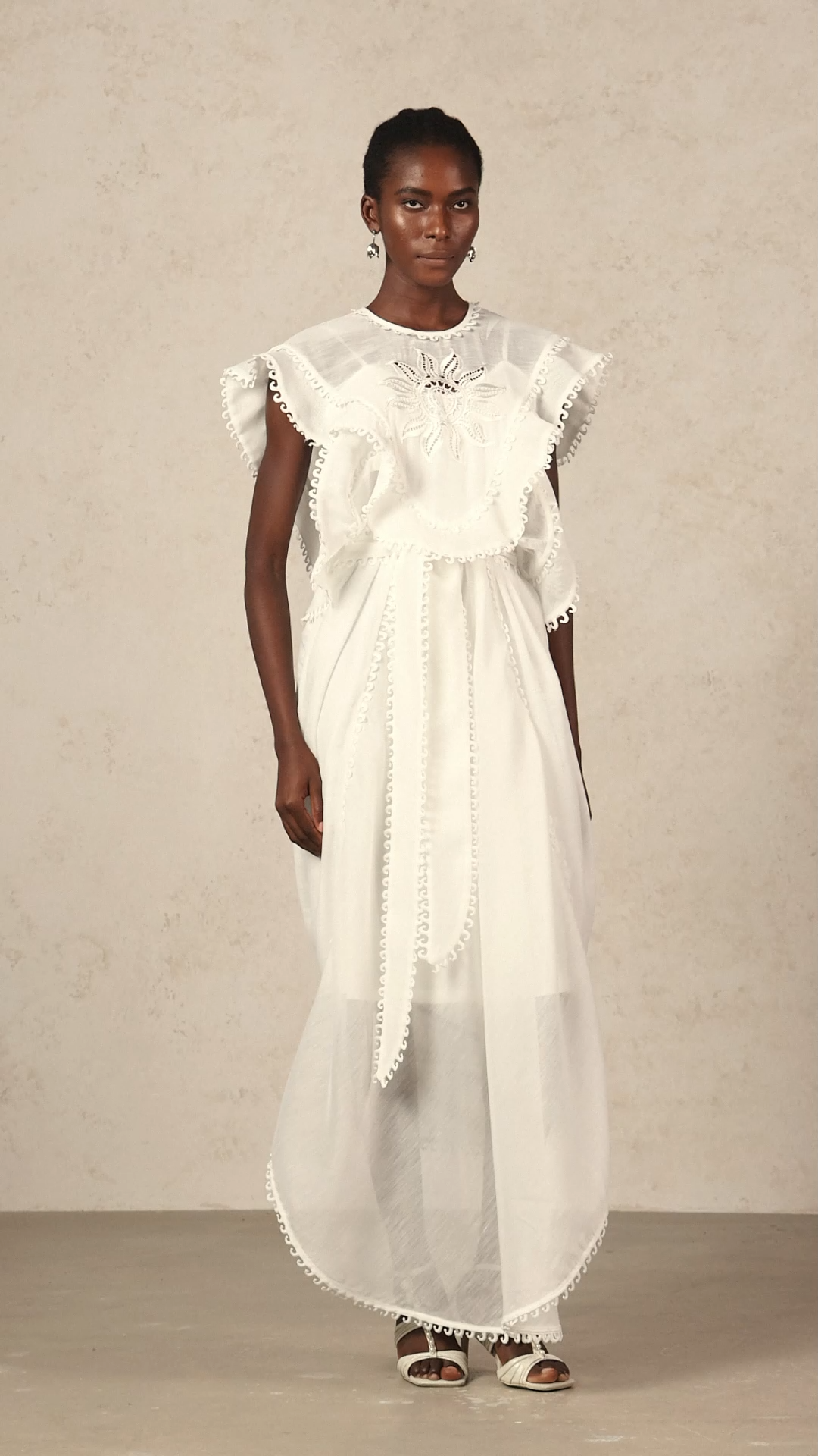 Halli Folds Lace Embroidery Maxi Dress