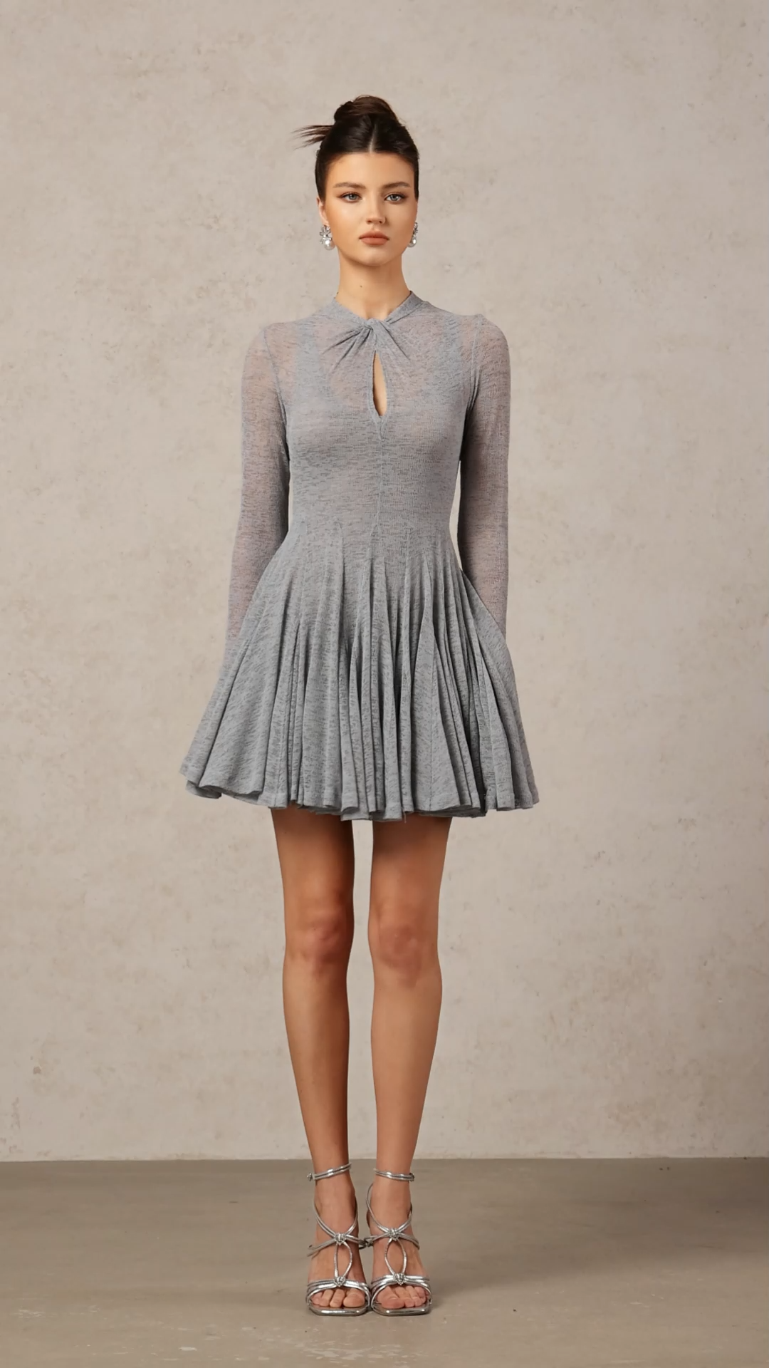 Linka Chic Flowy Long Sleeve Cut Out Knit Mini Dress