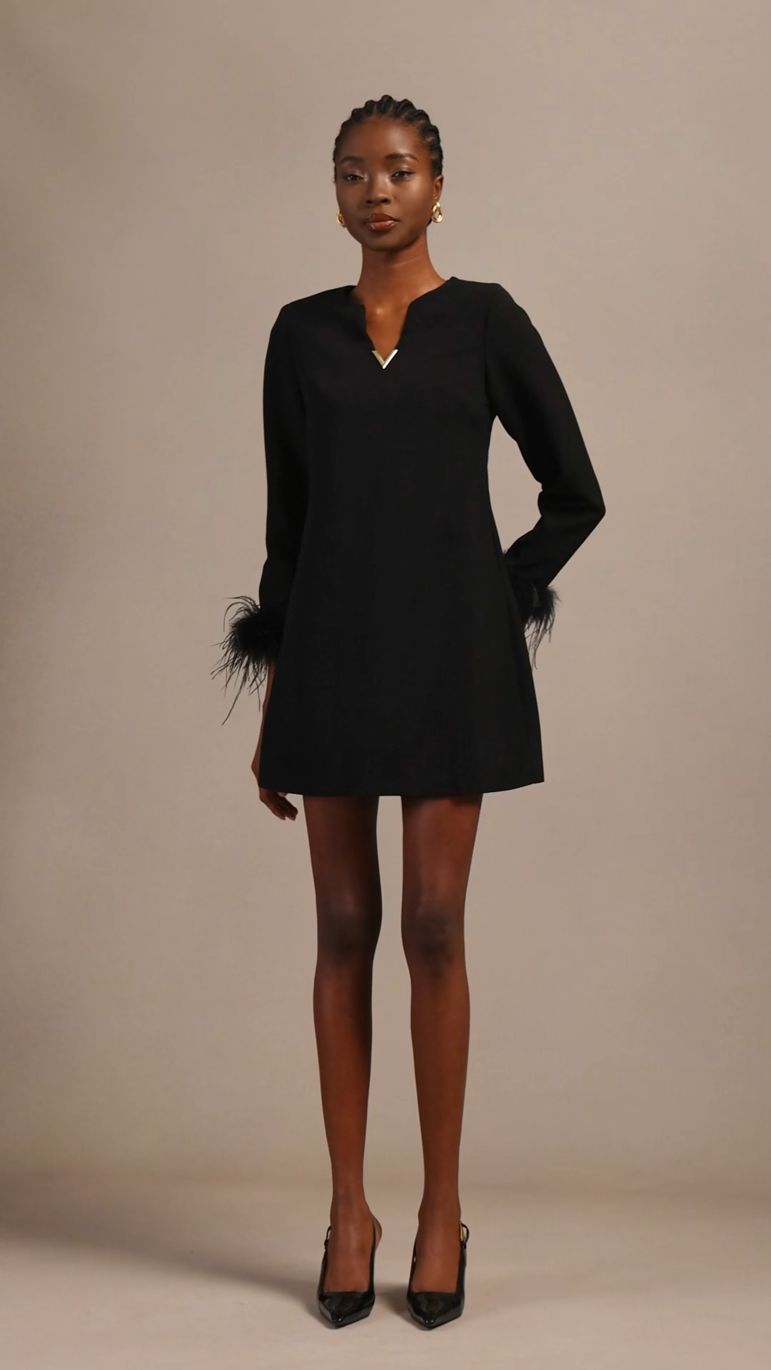 Olive Modern Tailored V Neck Long Sleeve Woven Mini Dress