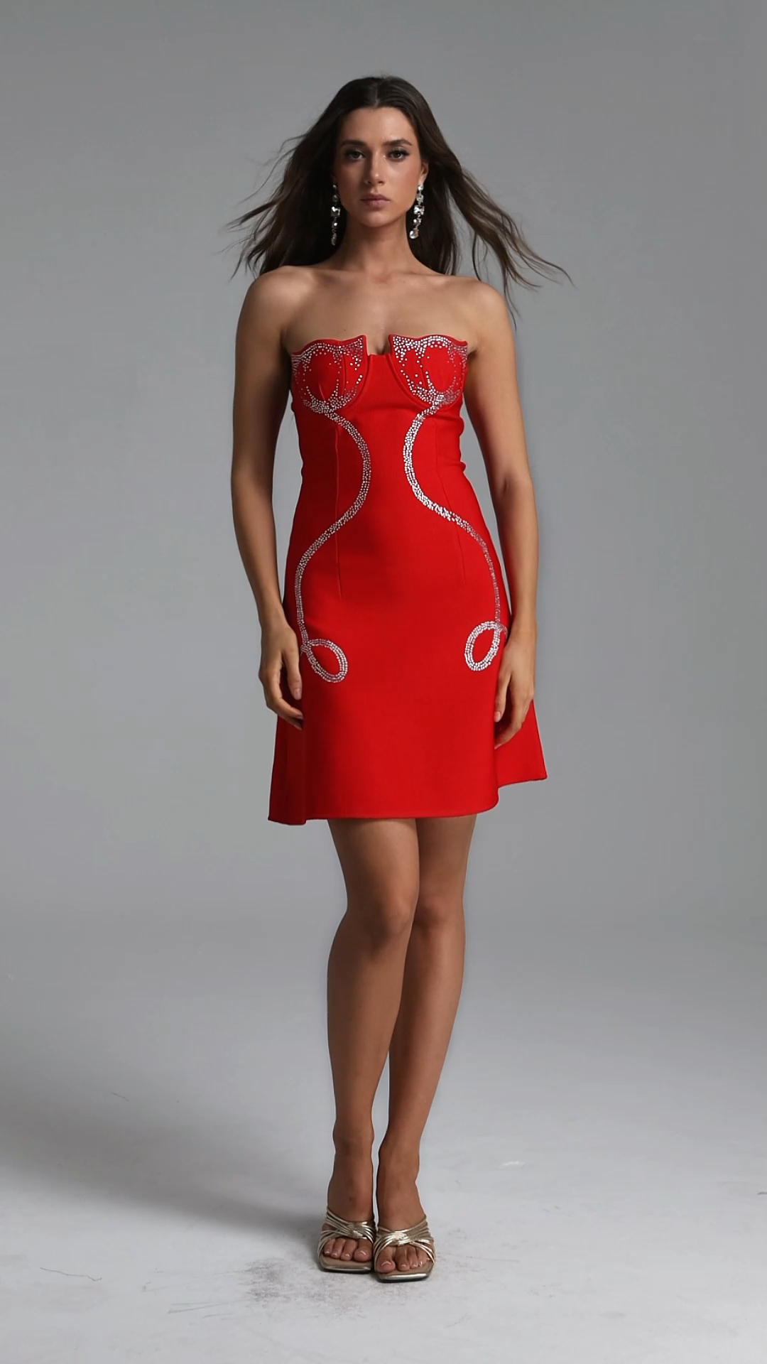 Klore Romantic Contour Strapless Crystal Bandage Midi Dress