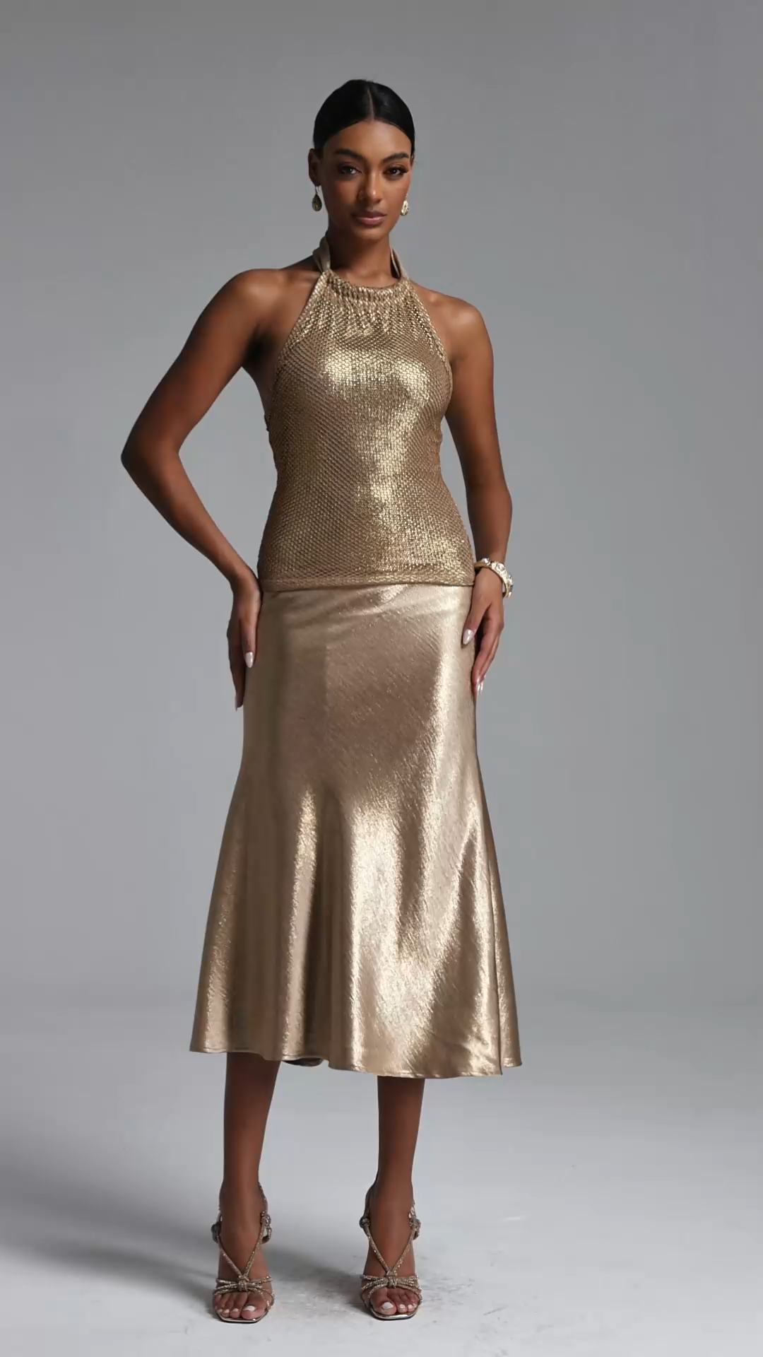 Rosmarie Chic Contour Halter Fishnet Top and Skirt Set