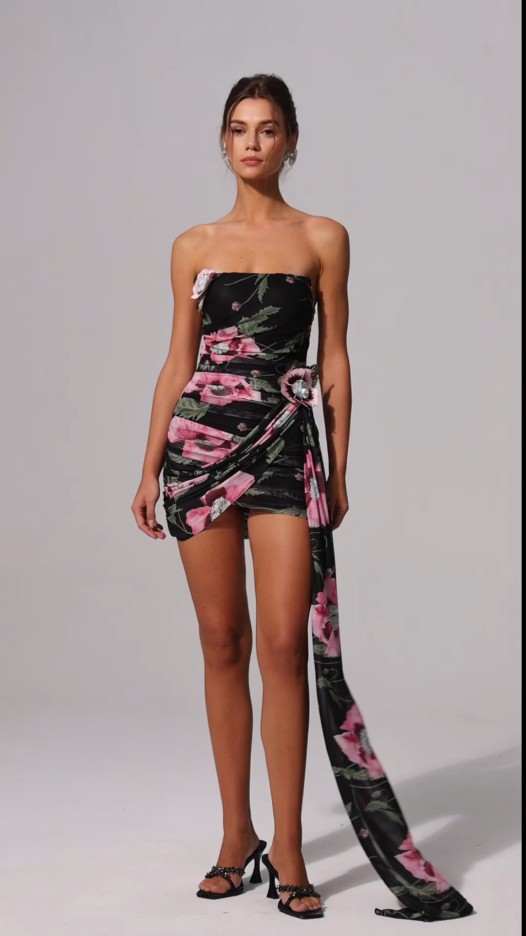 Orli Printed Flowers Streamer Mini Dress