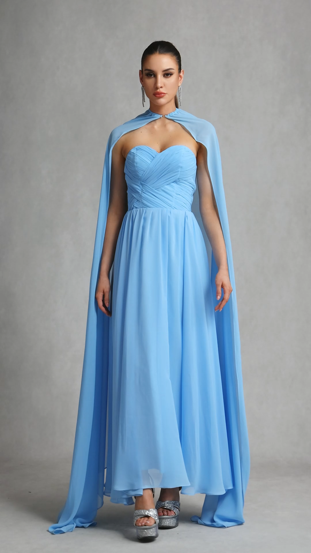 Jenny Strapless Pleated Chiffon Maxi Dress