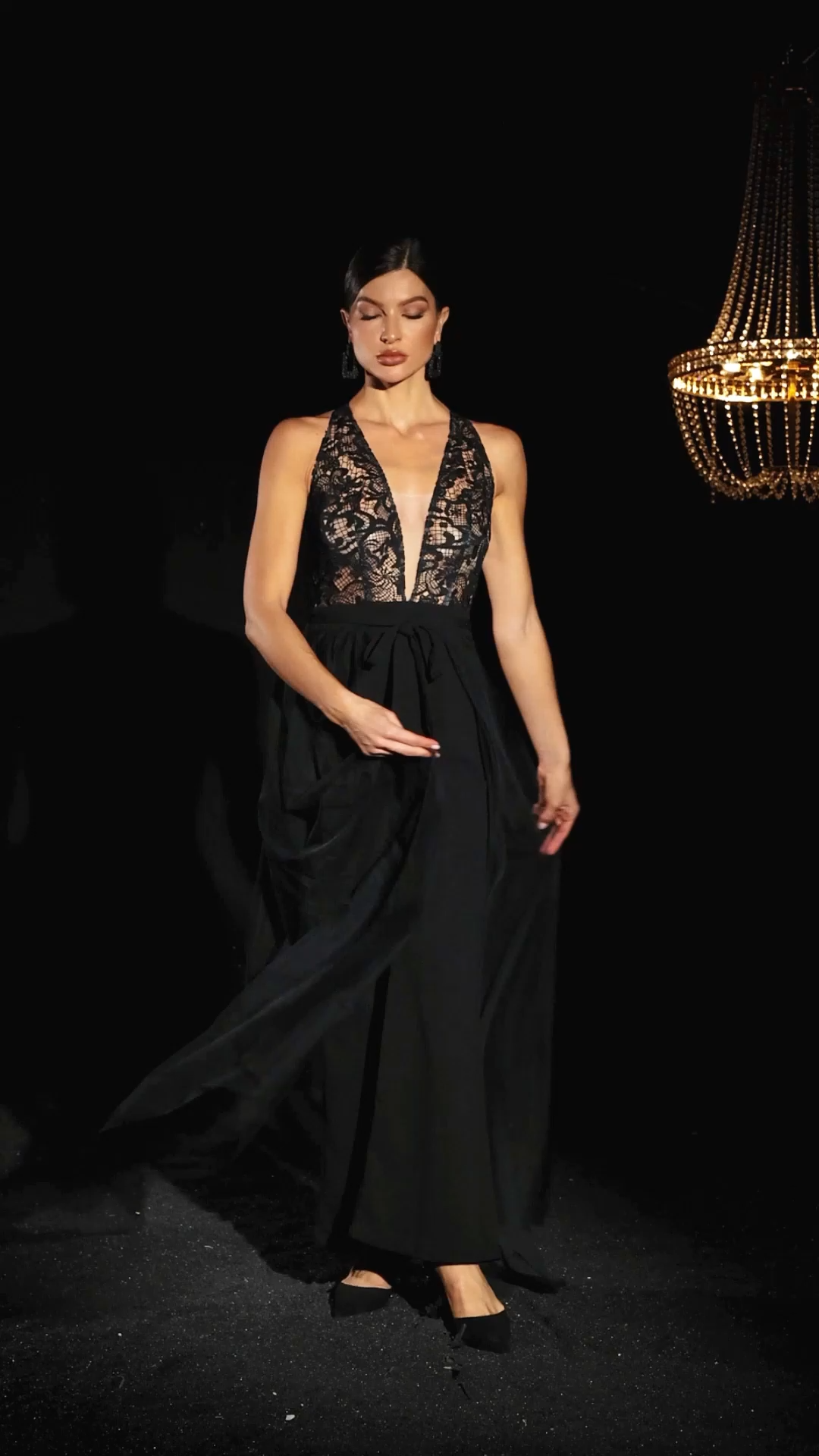 Zaina Deep-V Lace Sleeveless Jumpsuit