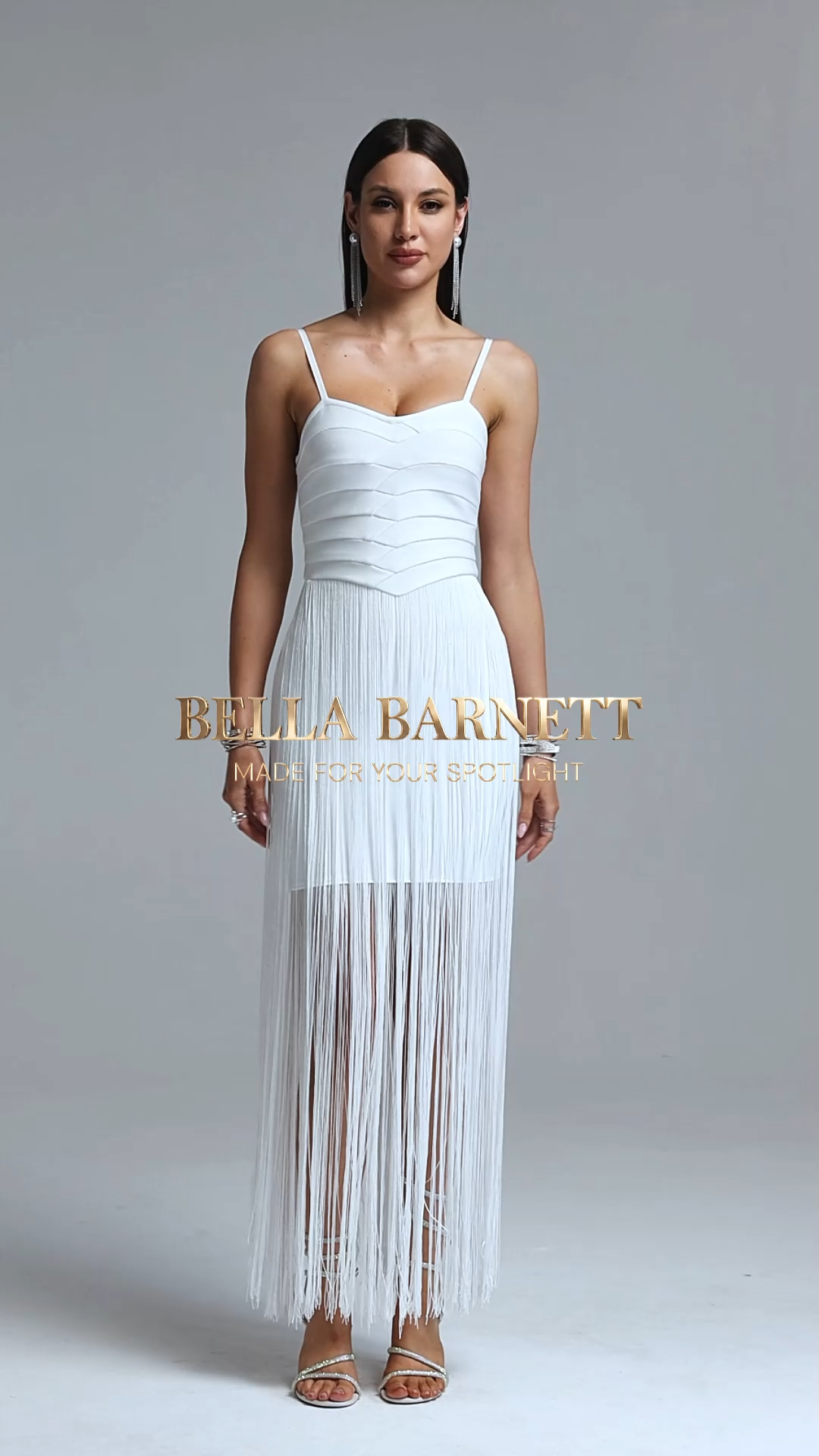 Fakula Minimalist Contour Spaghetti Strap Tassel Bandage Maxi Dress