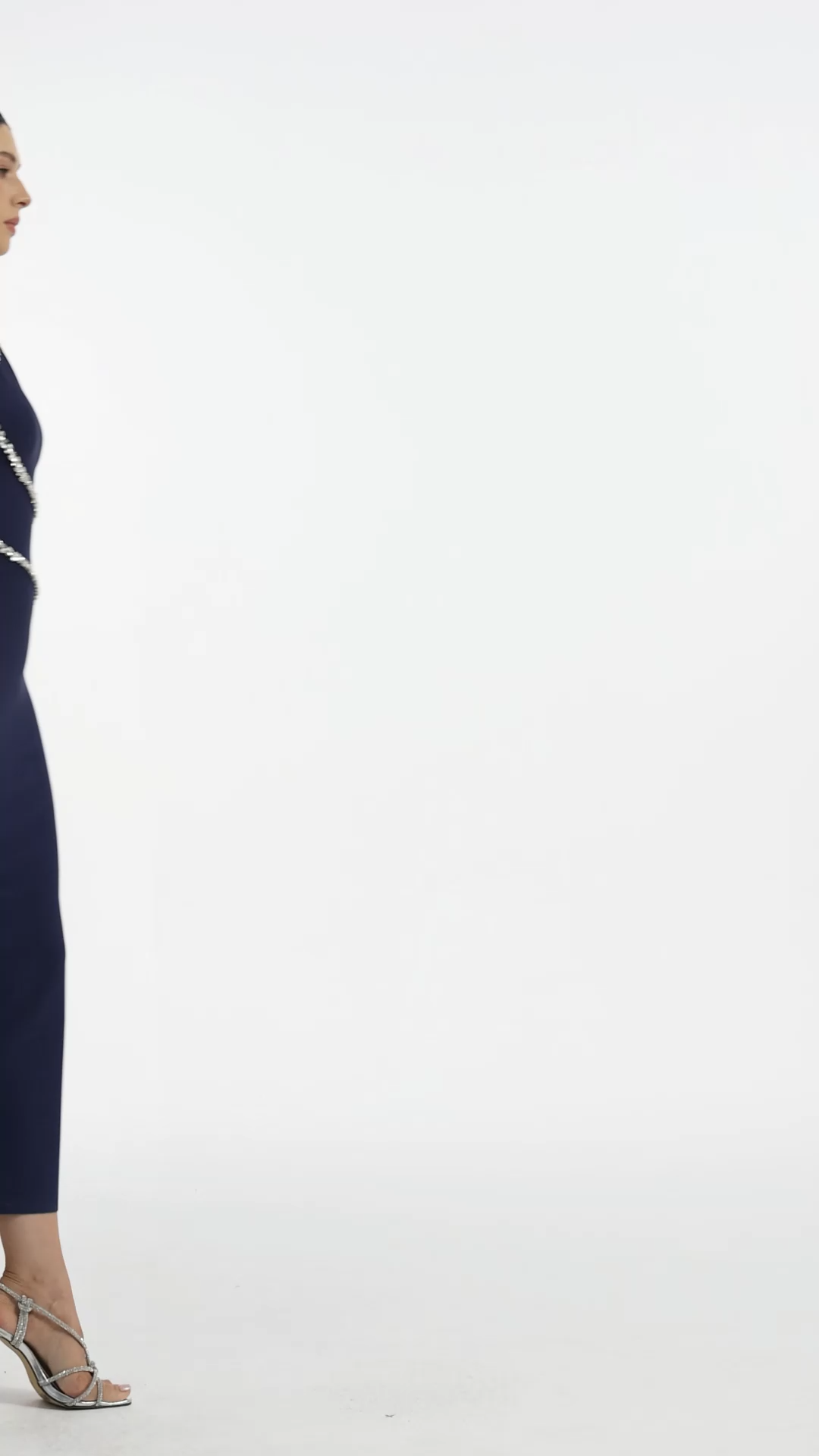 Kailani Classic Contour Halter Rhinestone Blue Bandage Maxi Dress