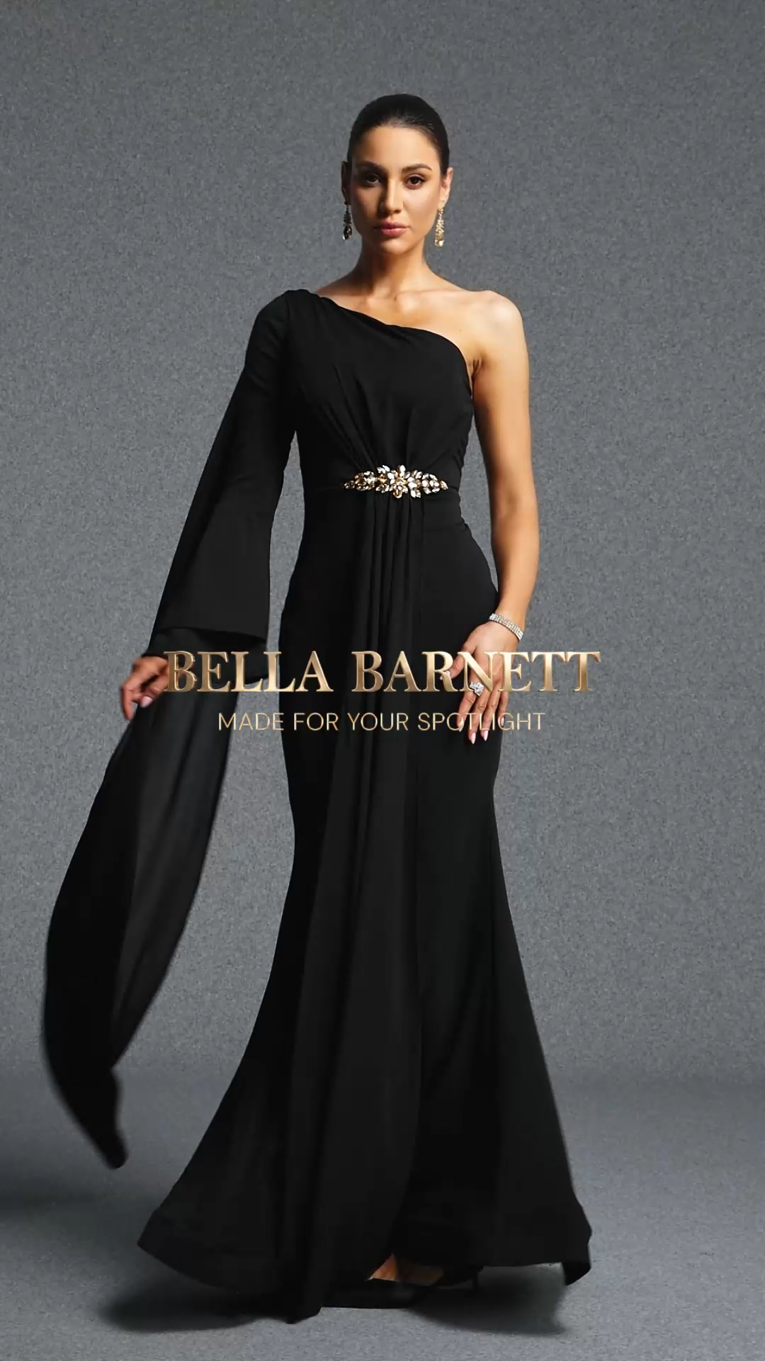 Venal Elegant Contour One Shoulder Long Sleeve Ruched Maxi Dress