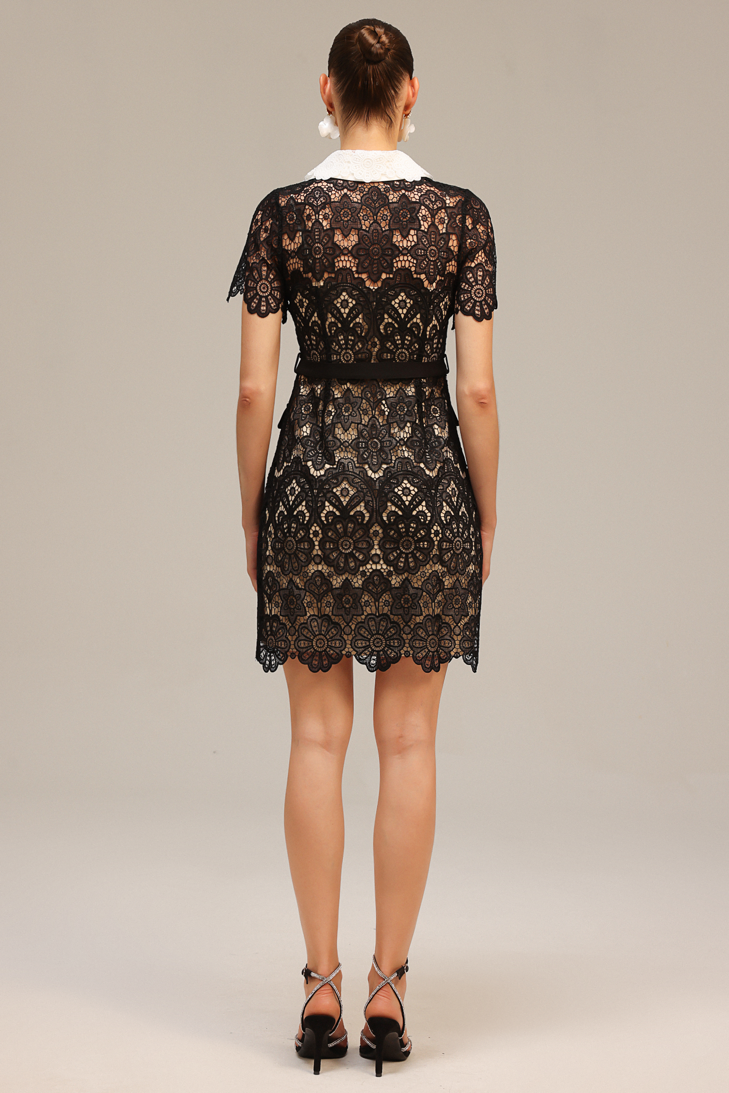 Kassy Lapel Short Sleeves Lace Mini Dress