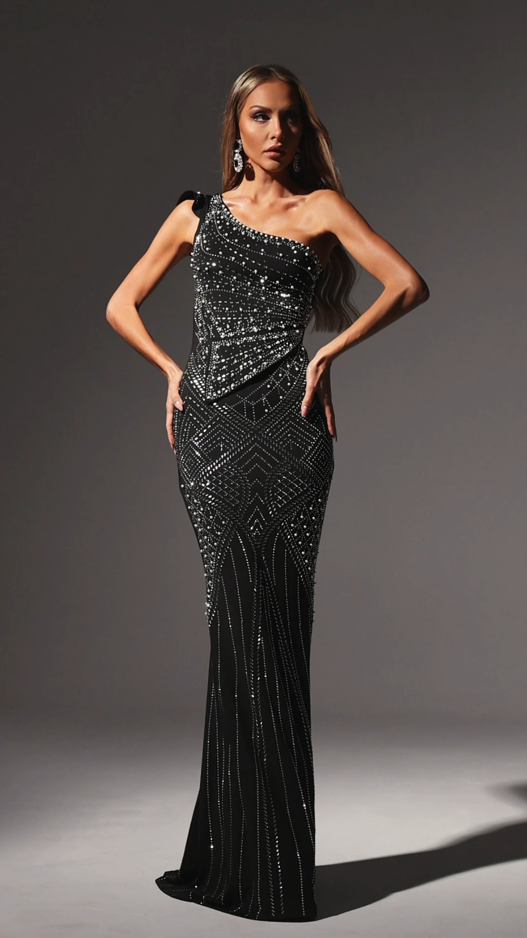 Ferina Skew Collar Diamond Maxi Dress