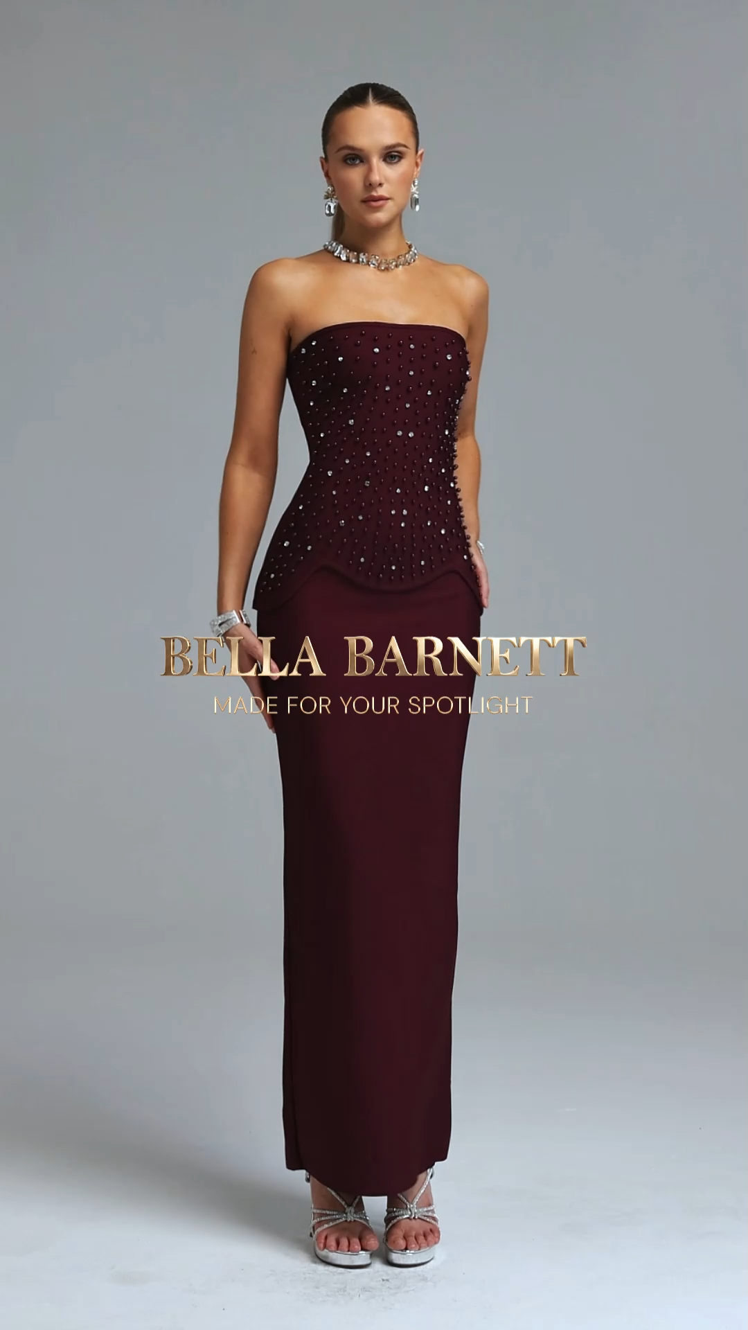 Yette Chic Contour Strapless Beaded Bandage Maxi Top and Skirt Set