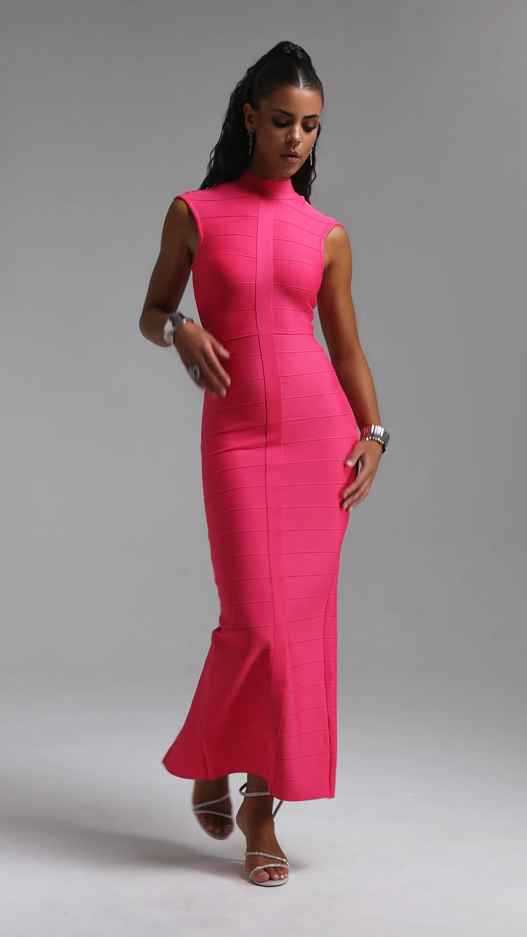 Maka Modern High Neck Sleeveless Bandage Maxi Dress