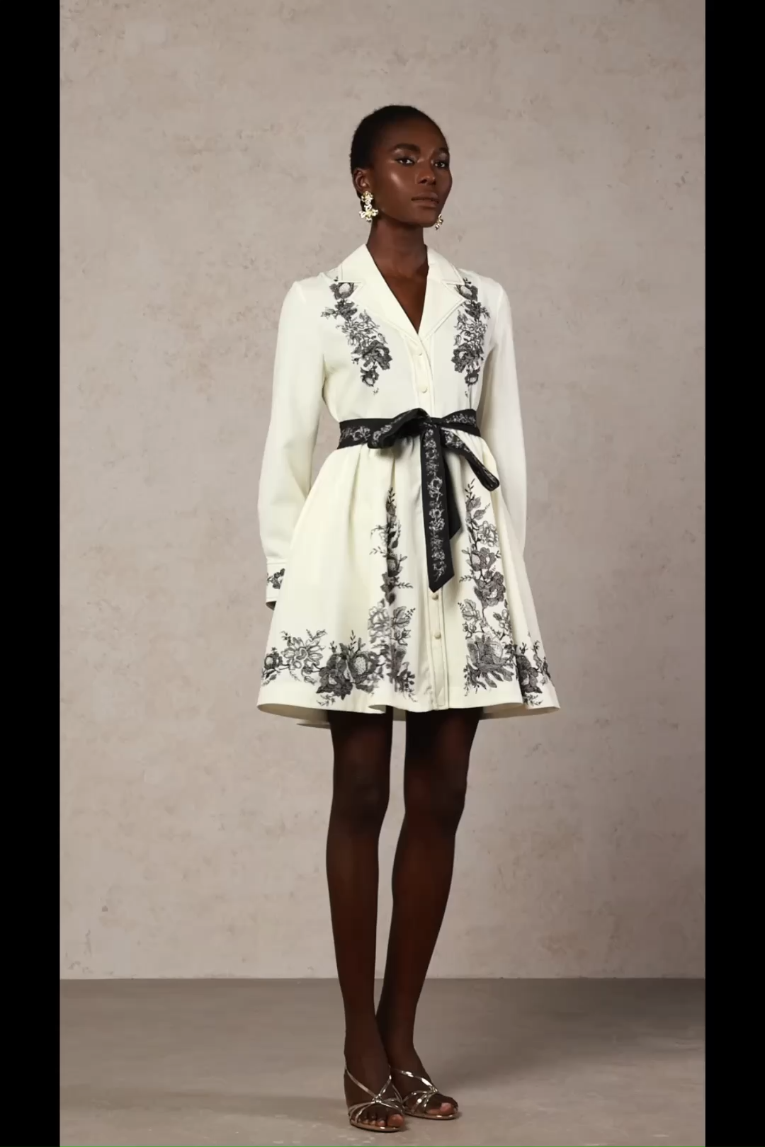 Sarah Long Sleeve Floral Printed Bowknot Shirt Mini Dress