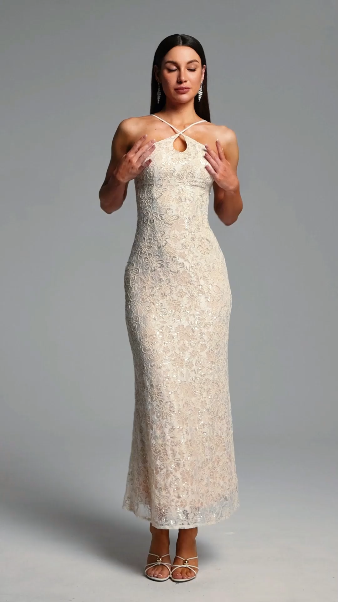 Tulip Elegant Contour Halter Floral Lace Maxi Dress