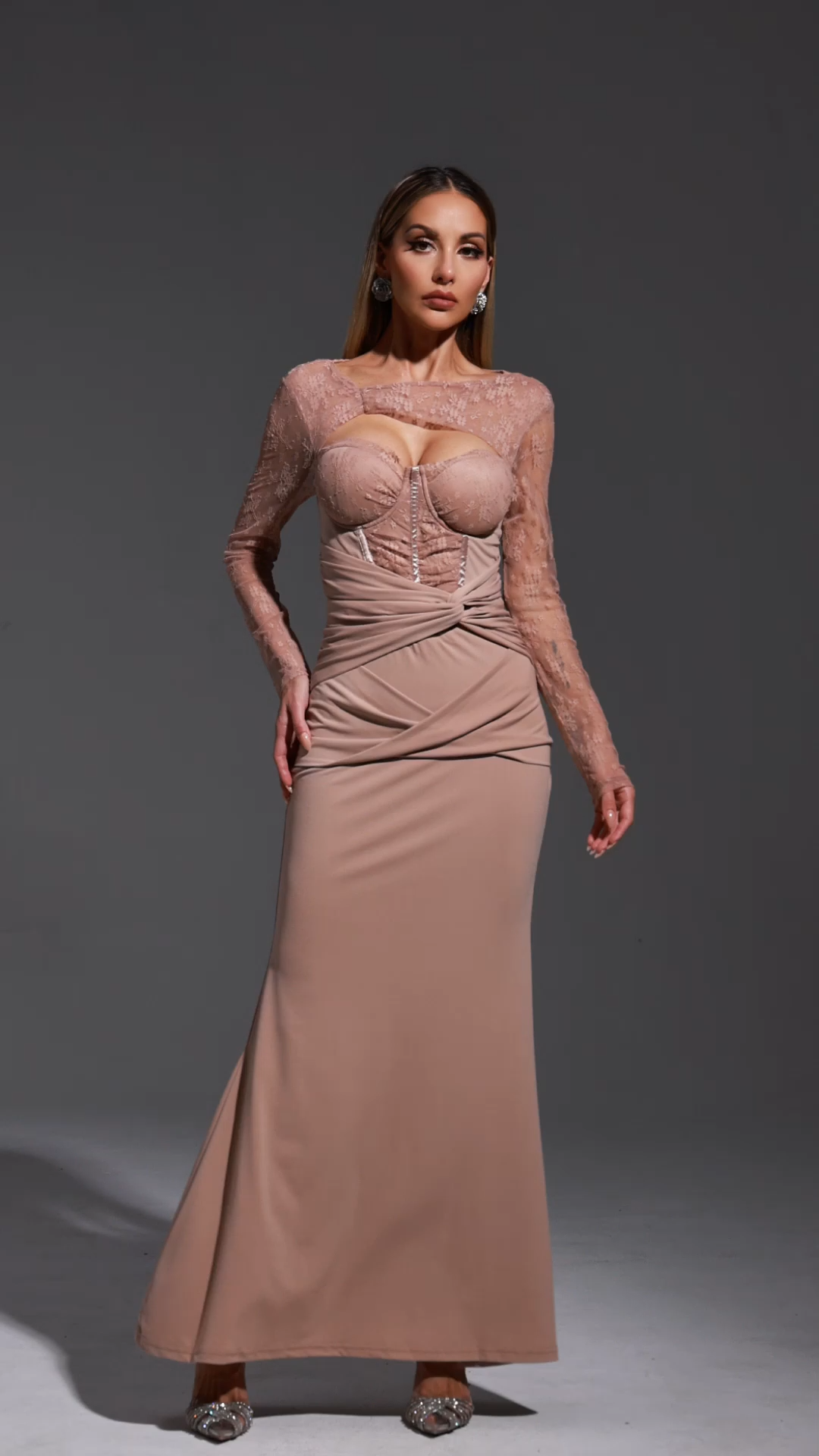 Yetta Long Sleeve Hollow Out Lace Maxi Dress