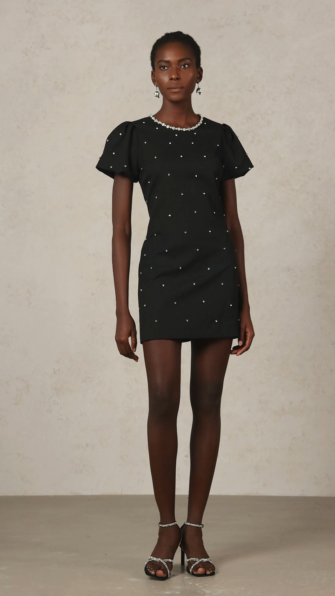 Halee Round Neck Short Sleeves Diamond Mini Dress