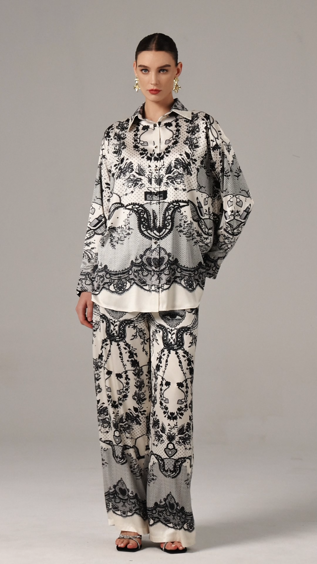 Inbar Long Sleeves Printed Top And Pants Two-Piece Set