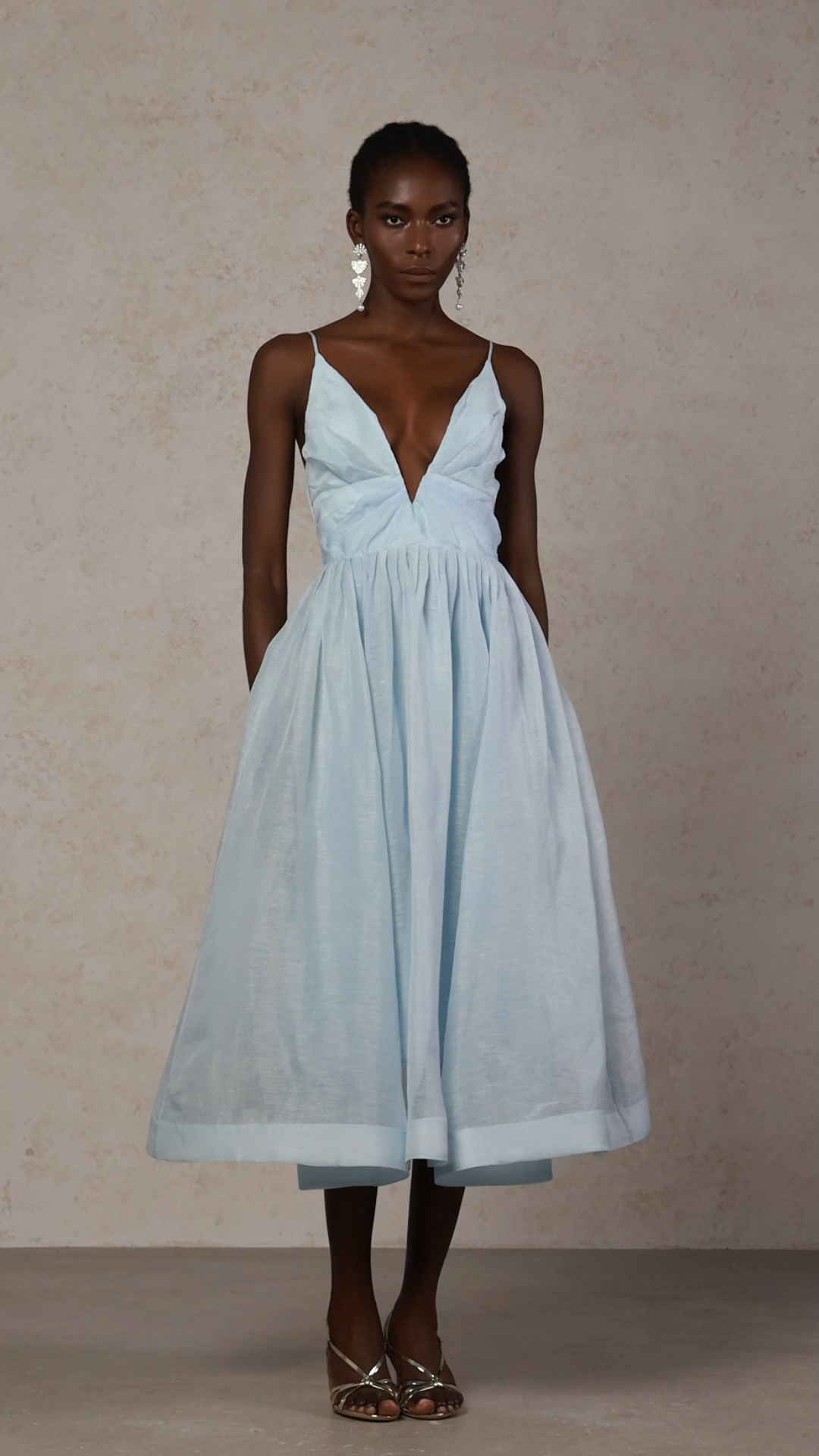 Radmila Halter Deep-V Folds Maxi Dress