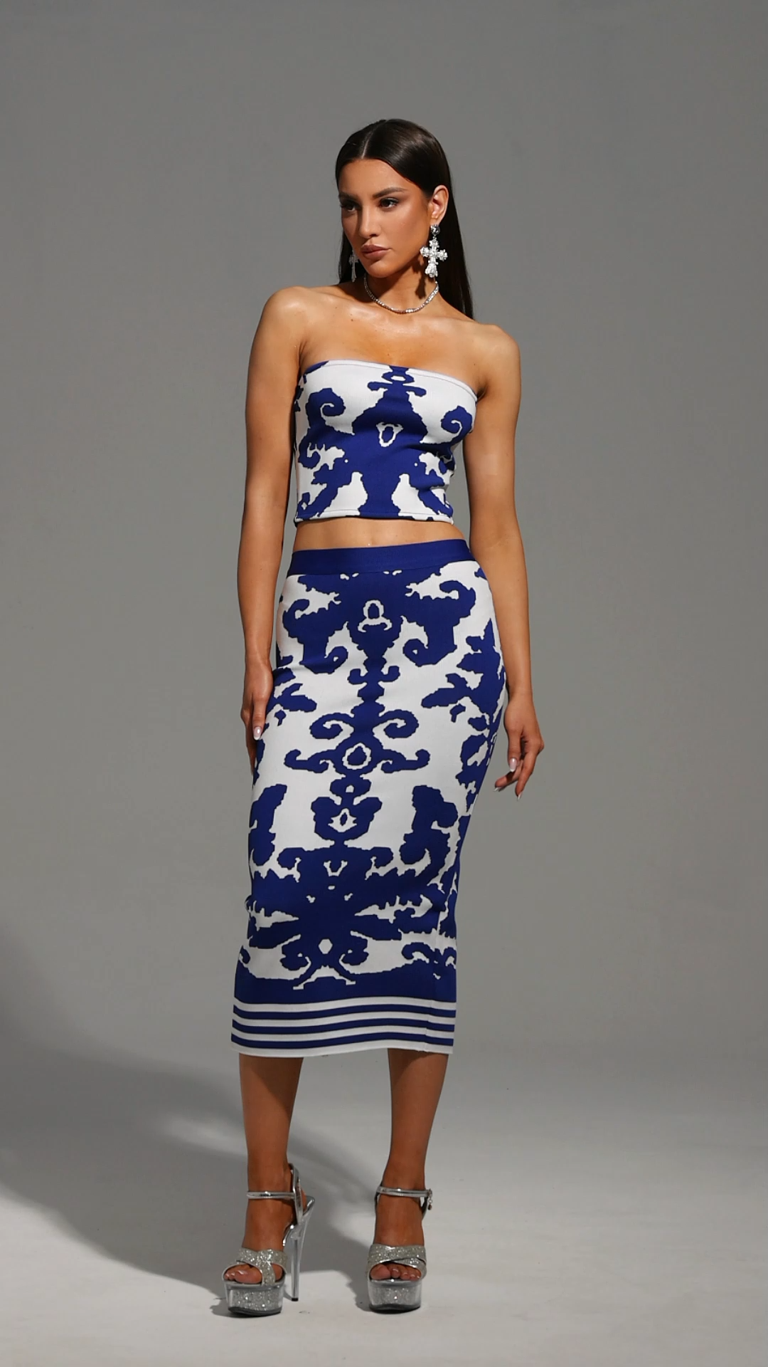 Elay Sleeveless Jacquard Bandage Midi Two-Piece Set