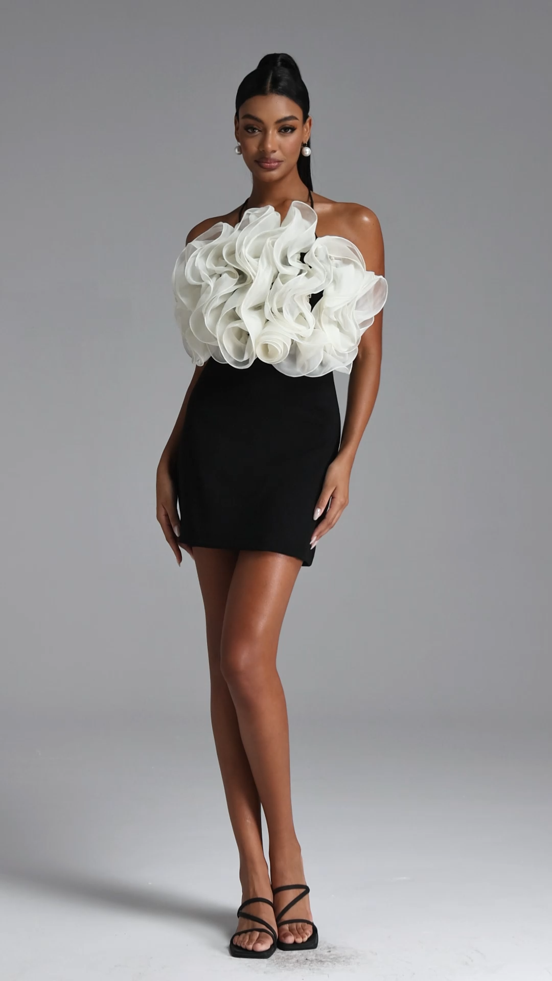 Eweny Chic Contour Halter Ruffle Mini Dress