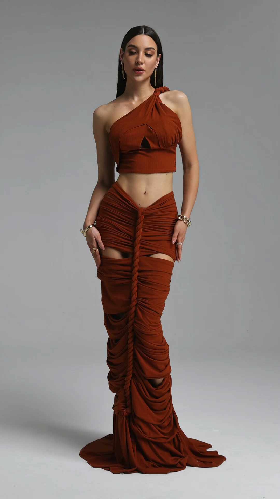 Looly Sexy One Shoulder Braid Twist Top And Skirt Set
