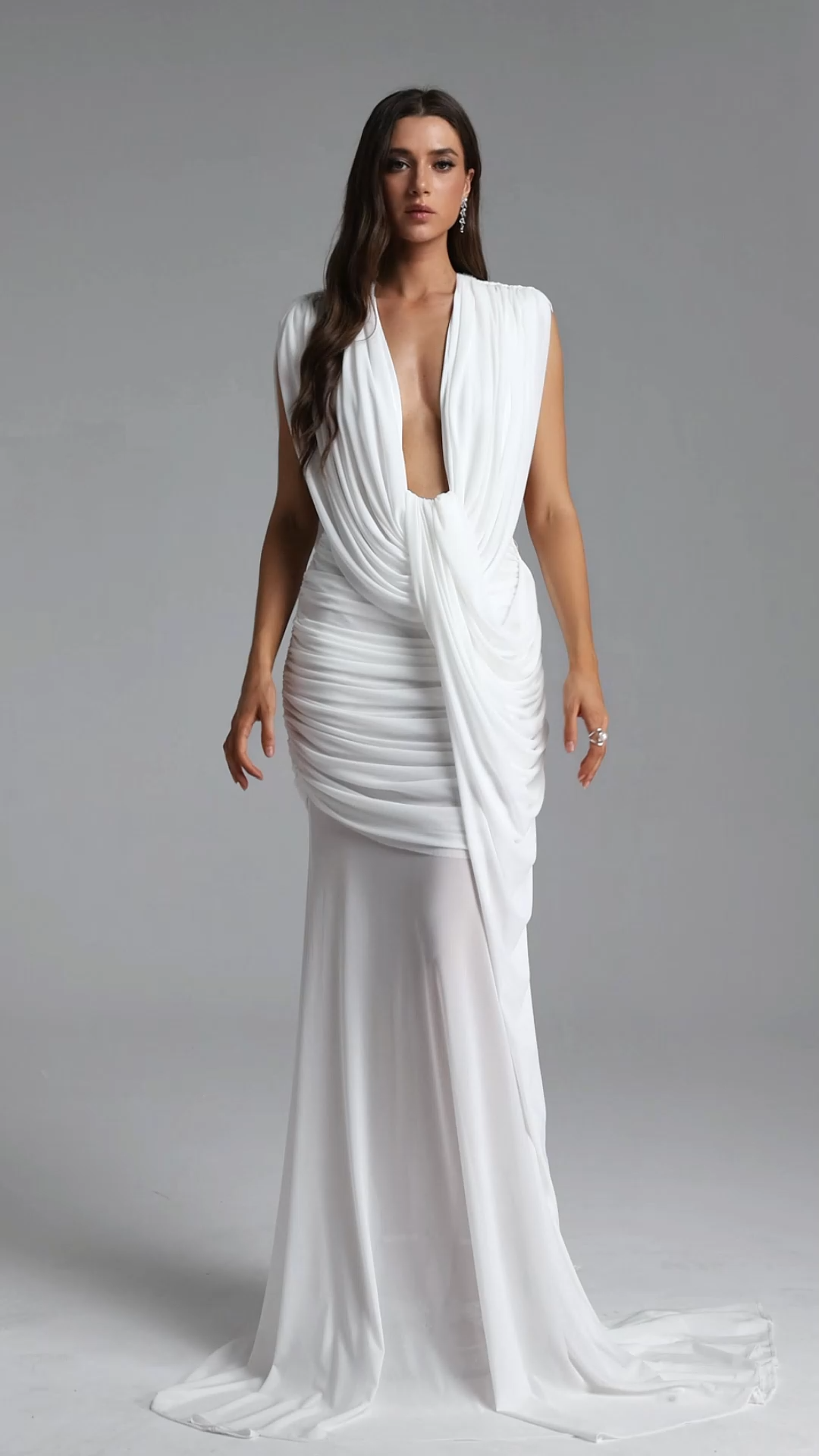 Glenda Chic Contour Ruched Drape Knit Maxi Dress