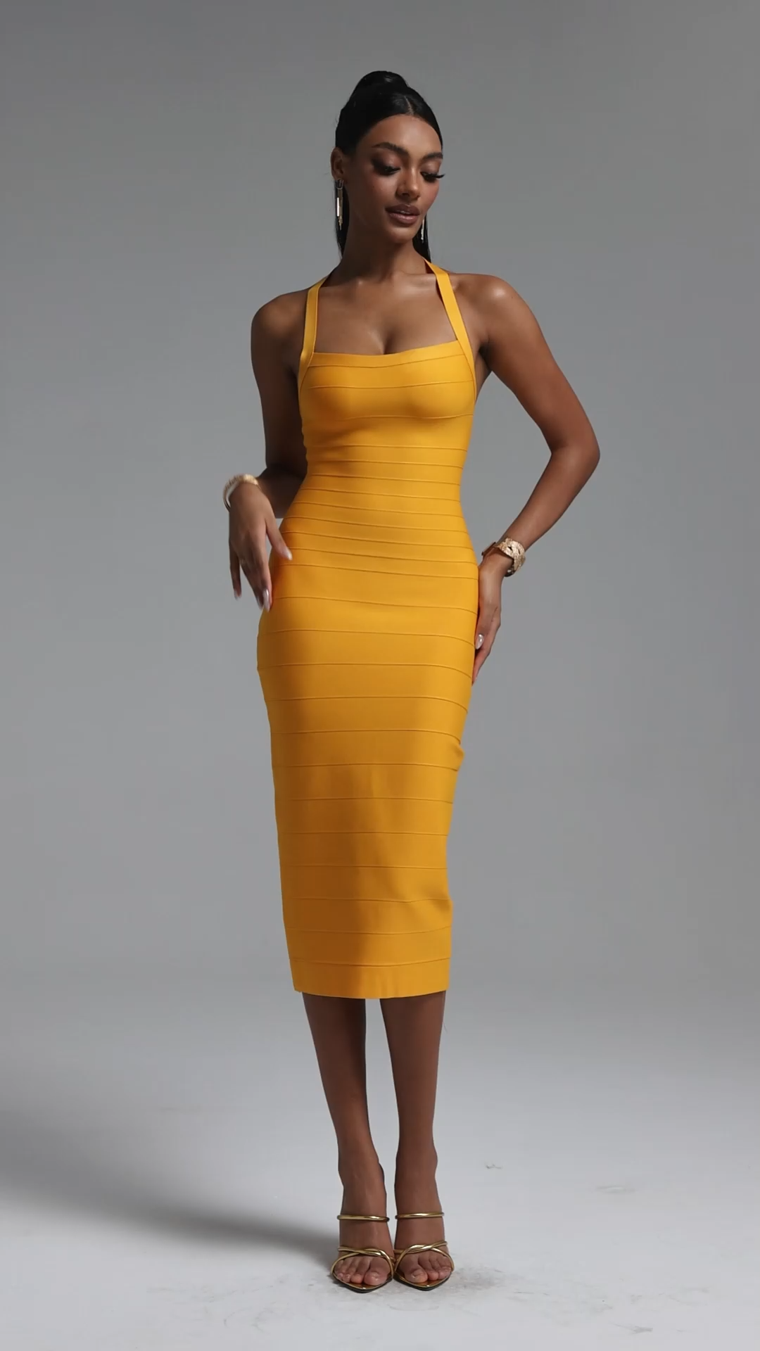 Nico Minimalist Fitted Halter Bandage Maxi Dress