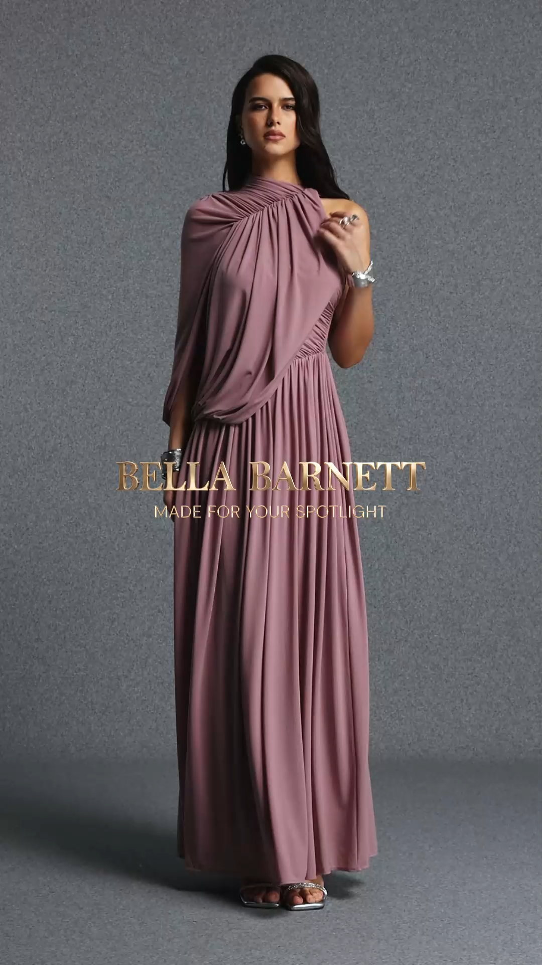 Solvia Elegant Contour Asymmetrical Shoulder Ruched Woven Maxi Dress