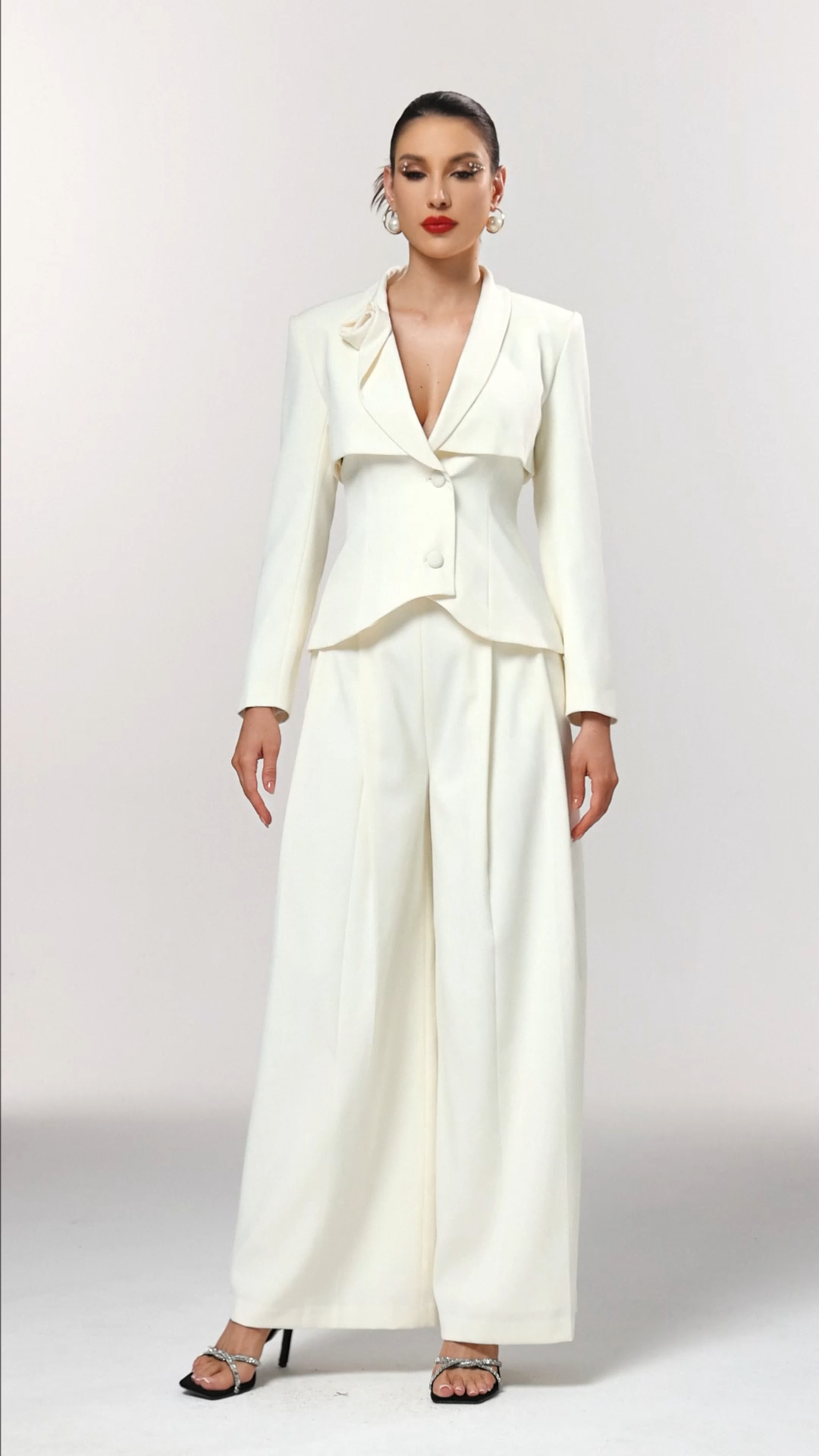 Yalia Classic Tailored Long Sleeve Woven Blazer Two Piece Set