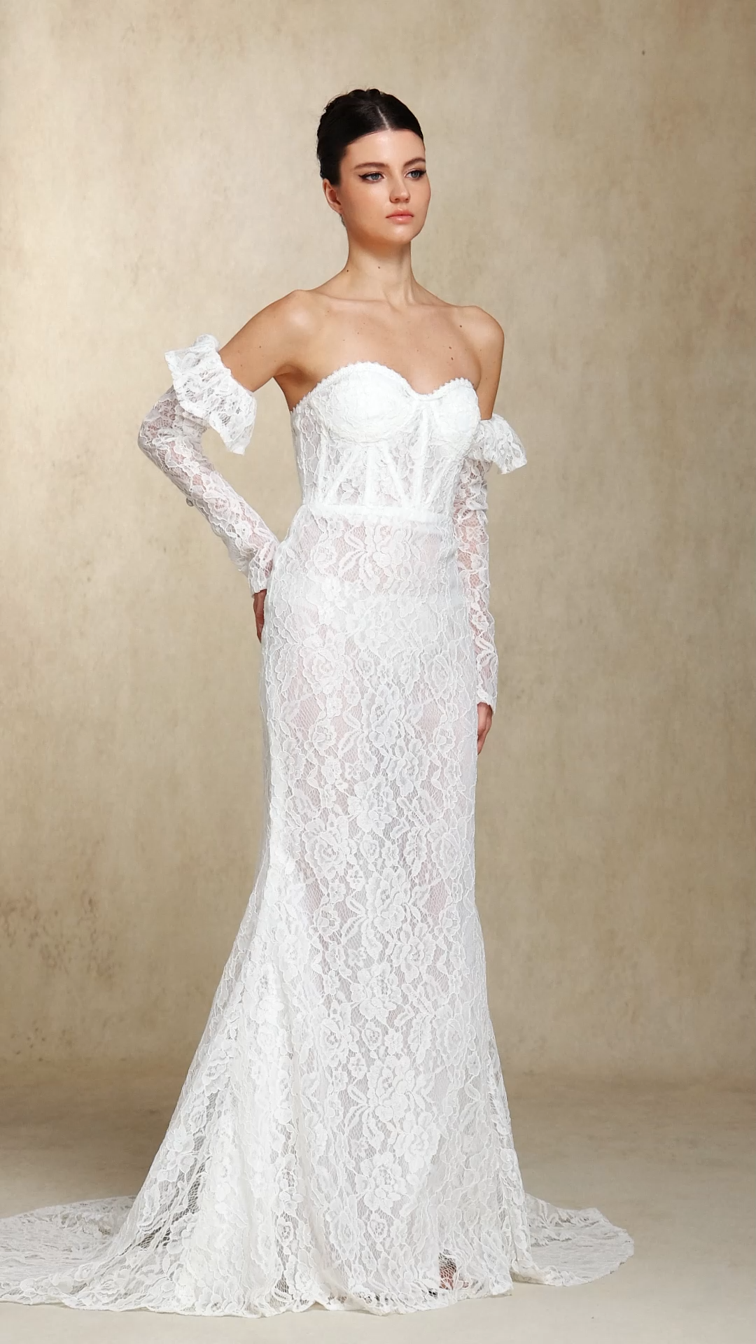 Eudase Lace Chest smearing Sleeve covers Fish bone maxi wedding dress