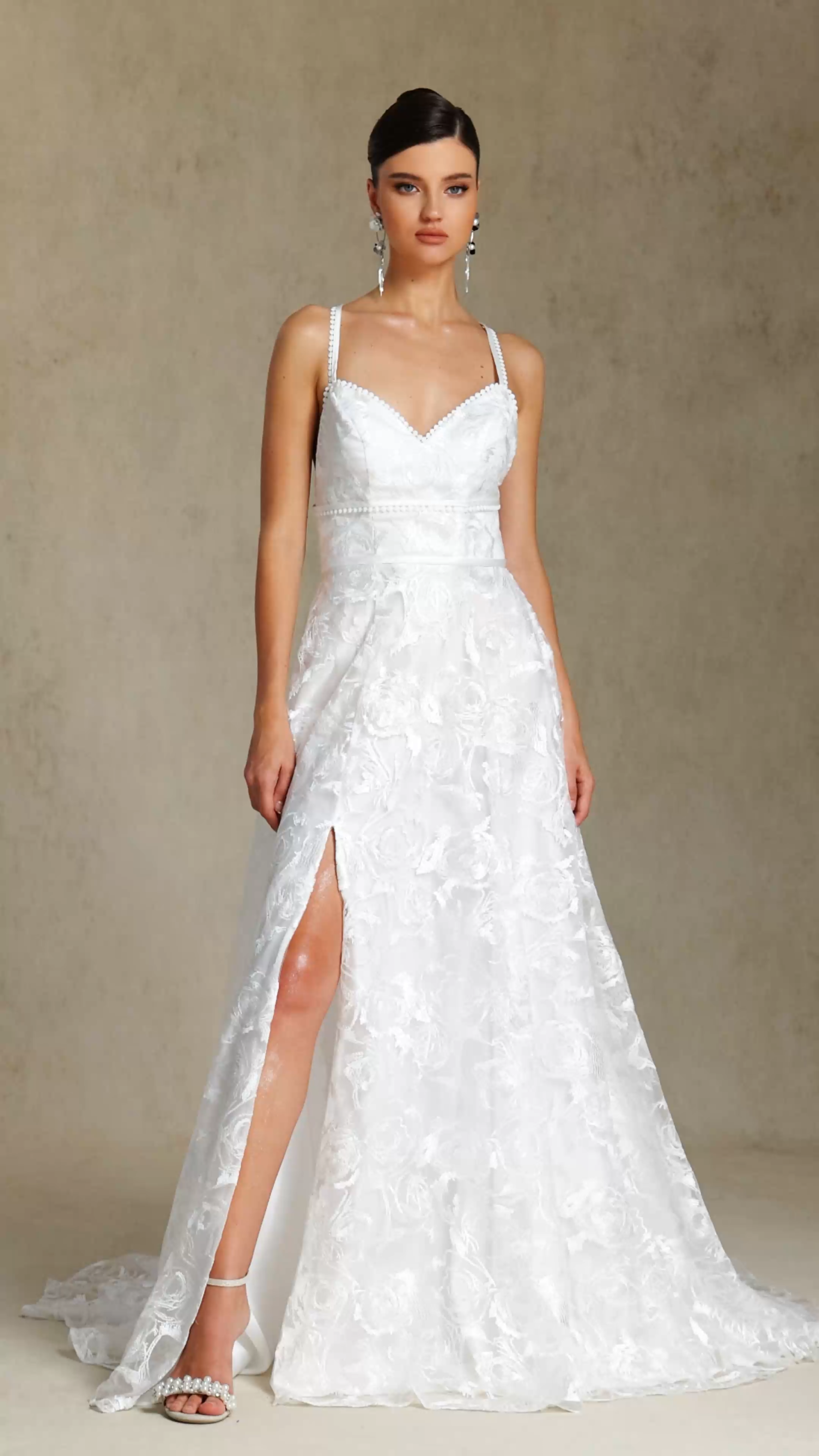 Ralaya Deep V-neck lace halter maxi wedding dress