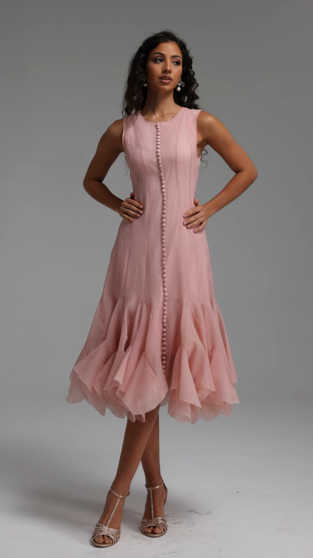 Ethel Resort Flowy Round Neck Sleeveless Ruffle Chiffon Maxi Dress