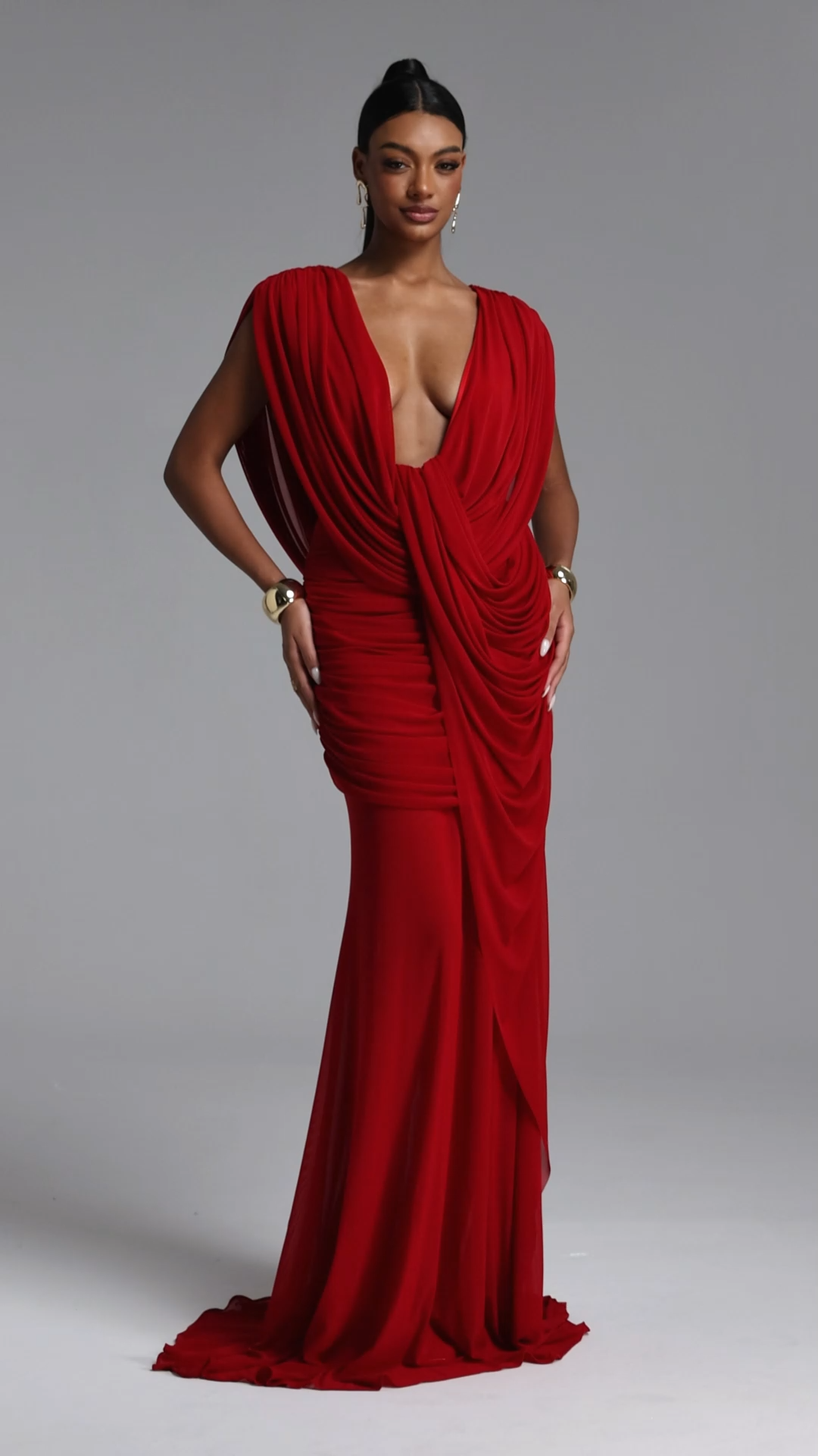 long red prom dress A-line Red High Side Slit Long Sleeves Prom Dresses, Sweet 16 Prom Dre SposaDresses