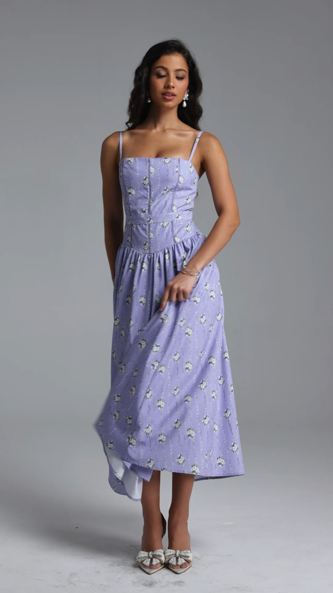 Penpe Romantic Tailored Sleeveless Floral Print Woven Maxi Dress