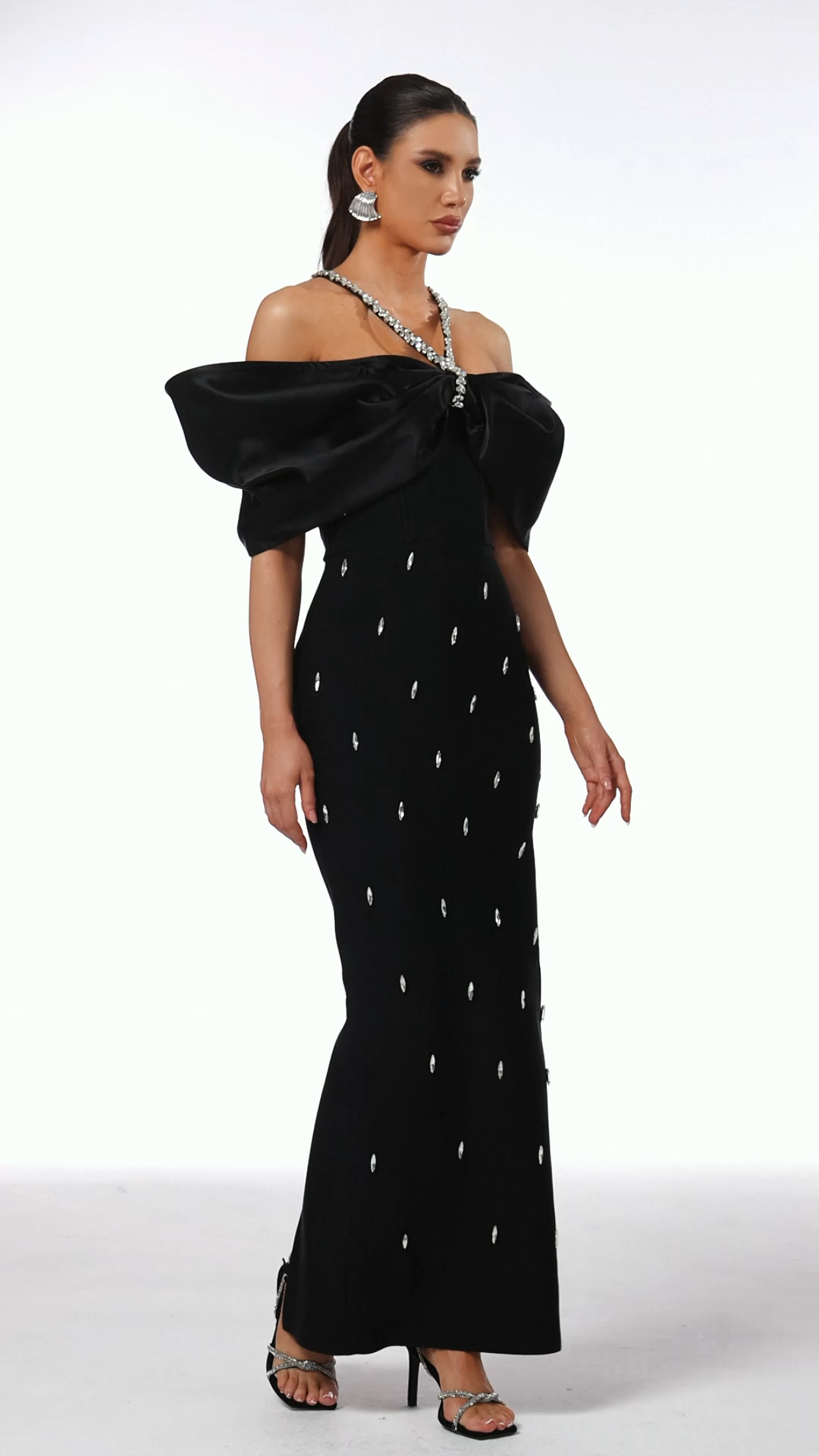 Tenley Halter Off The Shoulder Diamond Bandage Maxi Dress