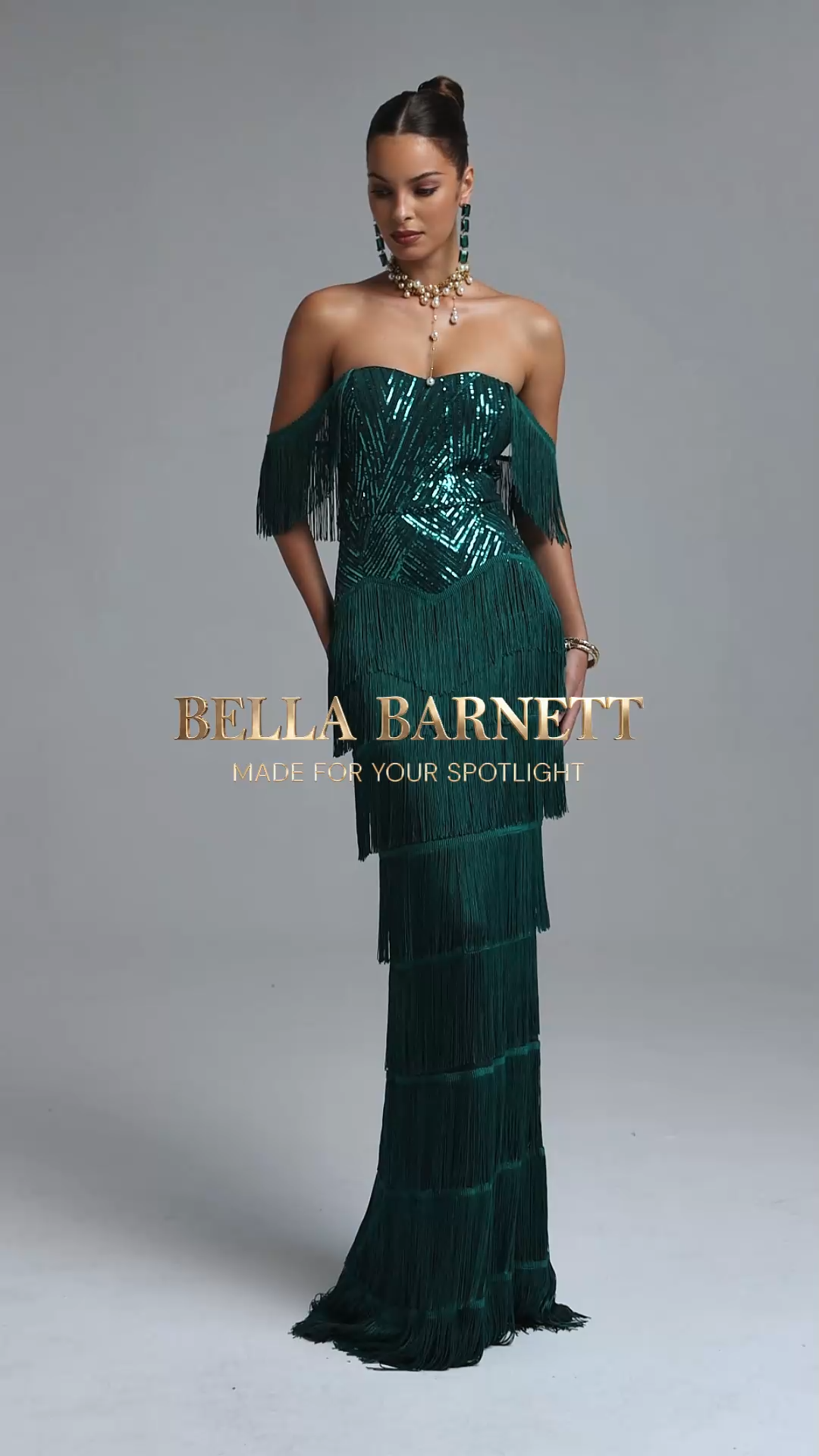 Sierra Glamorous Cinched Waist Sequin Fringe Maxi Dress
