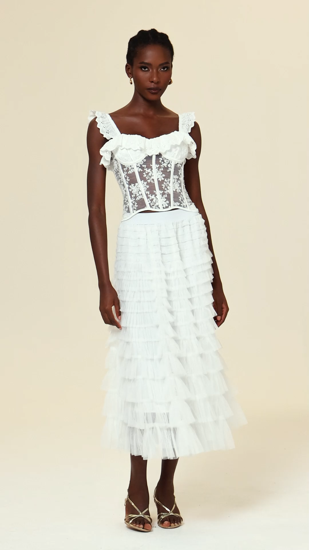 Willi Sleeveless Flowers Folds Top And Skirt Two-Piece Set