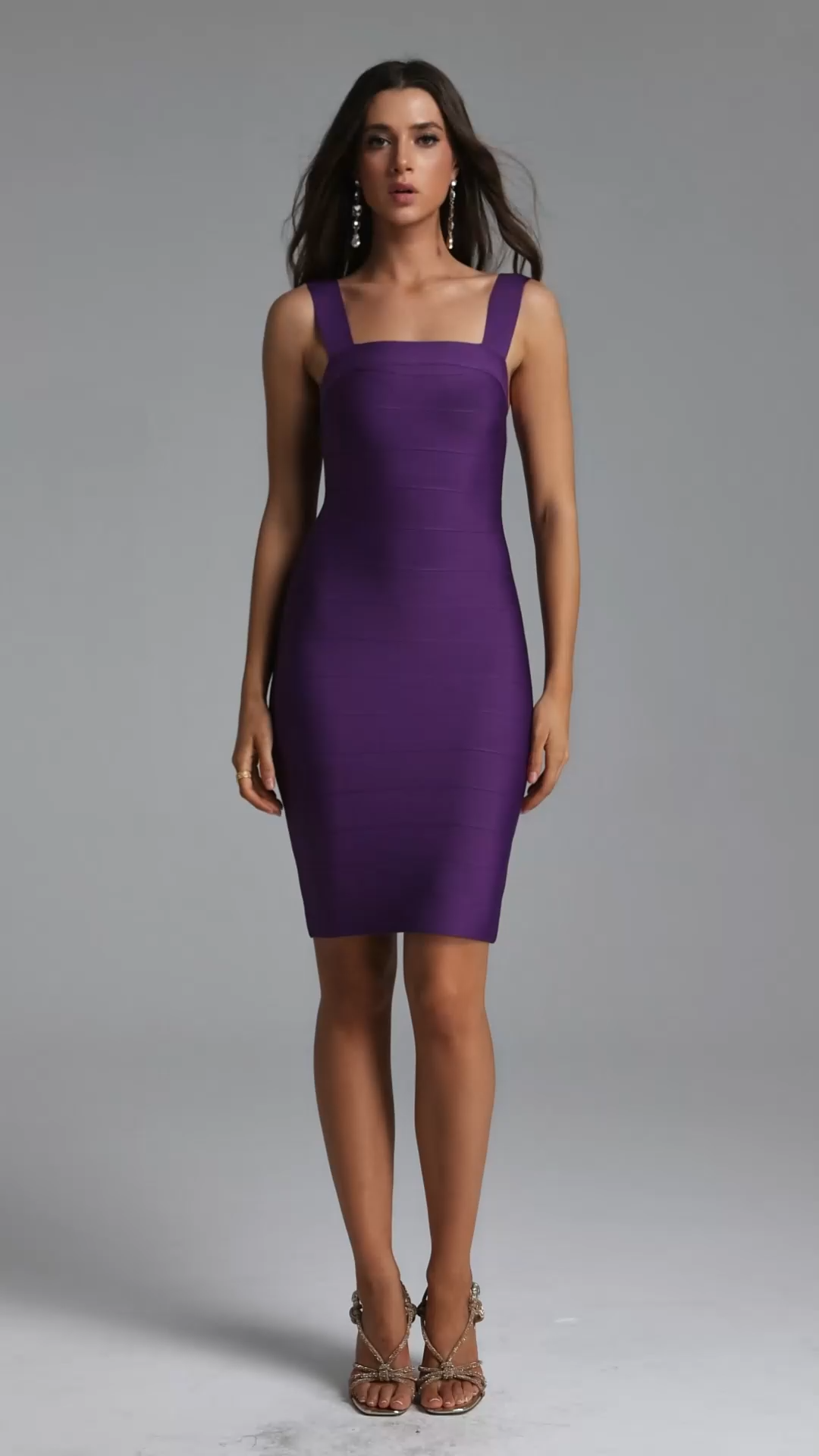 Katja Classic Contour Square Neck Stripe Bandage Mini Dress