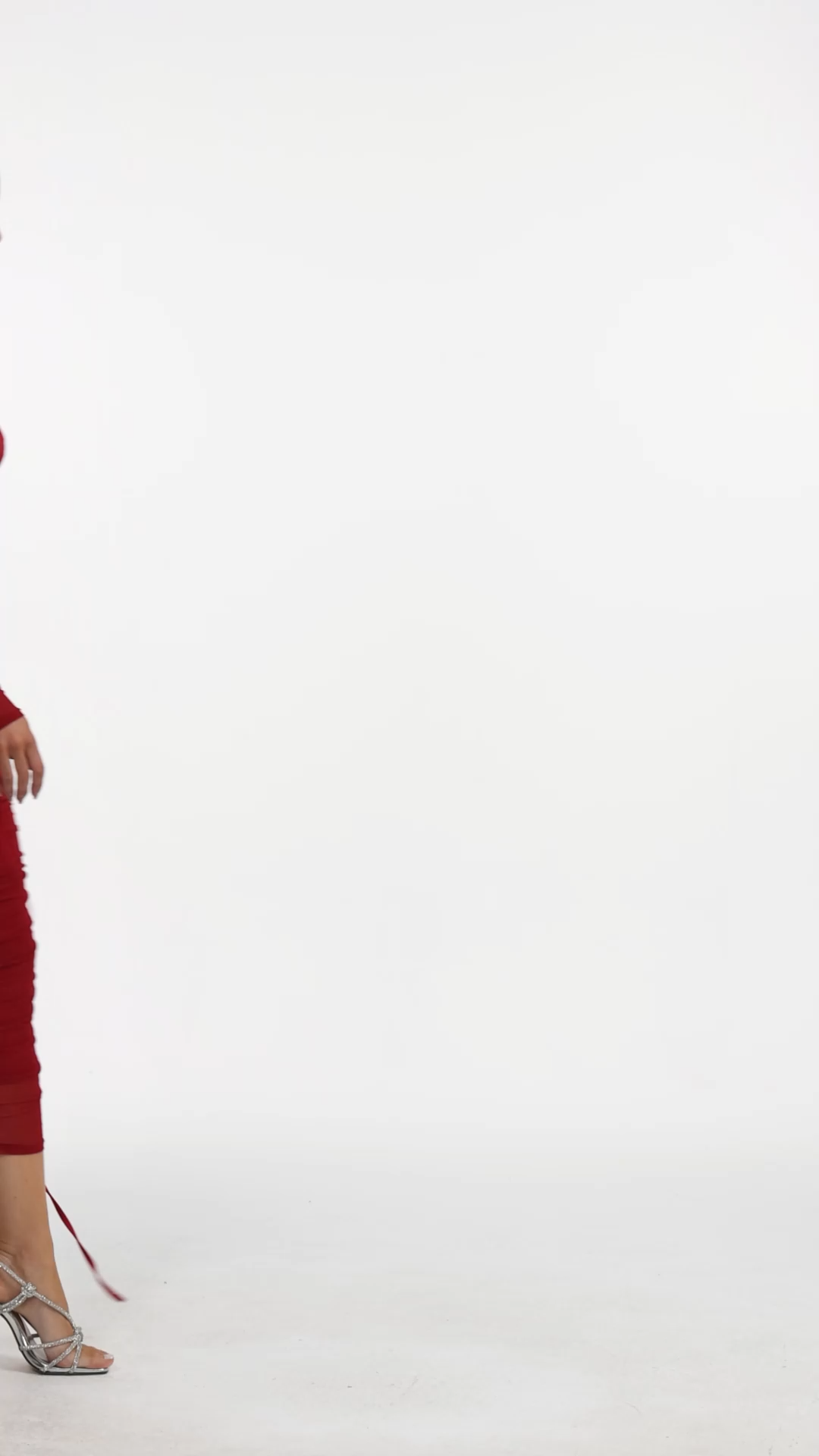 Zambezi One Shoulder Long Sleeve Mesh Red Maxi Dress