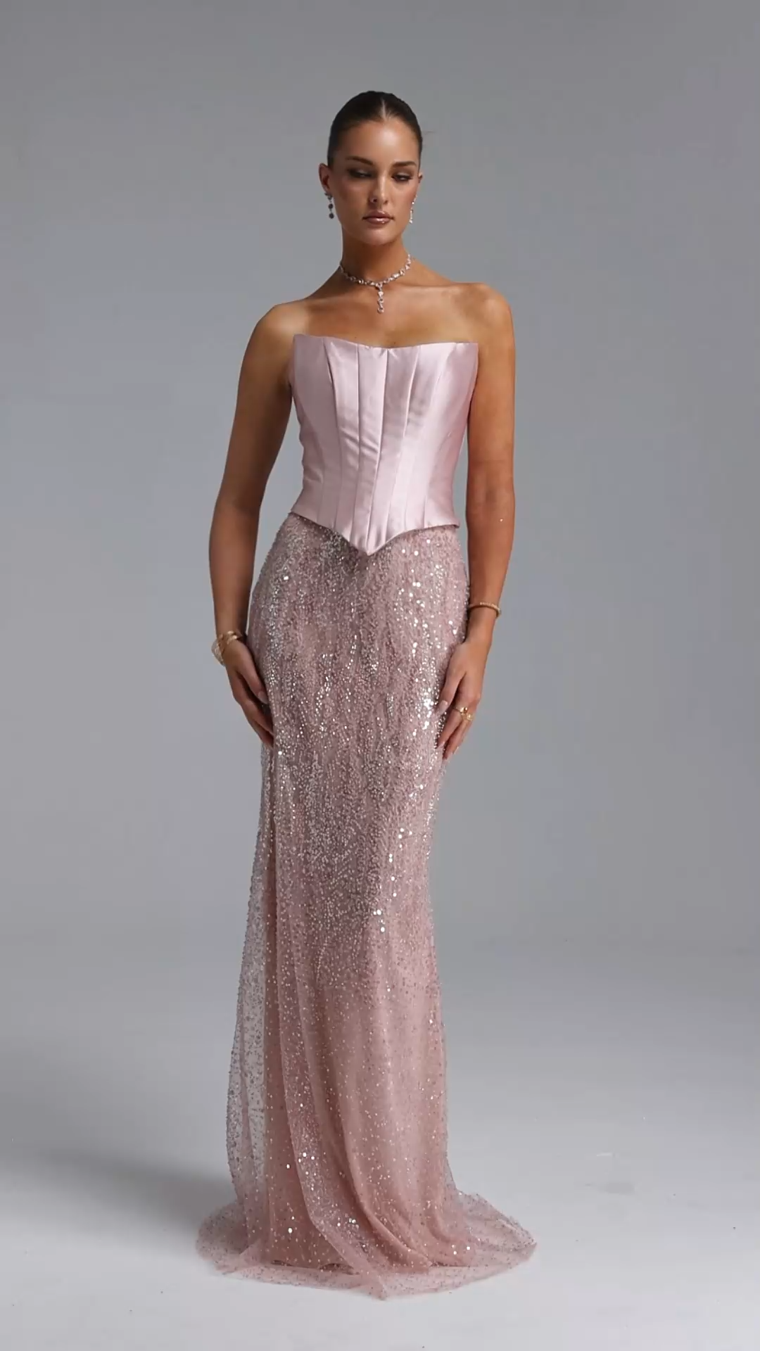 Haka Romantic Tailored Strapless Embellished Maxi Dress