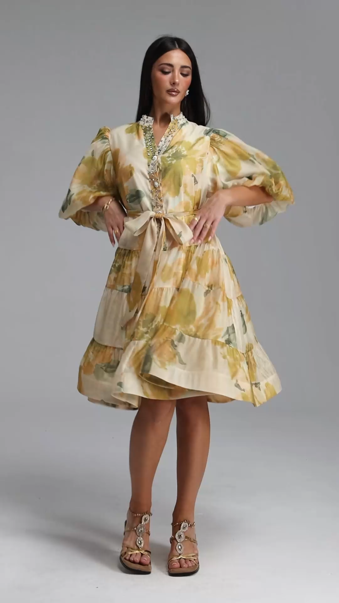 Radmila Resort Flowy Puff Sleeve Floral Print Woven Mini Dress