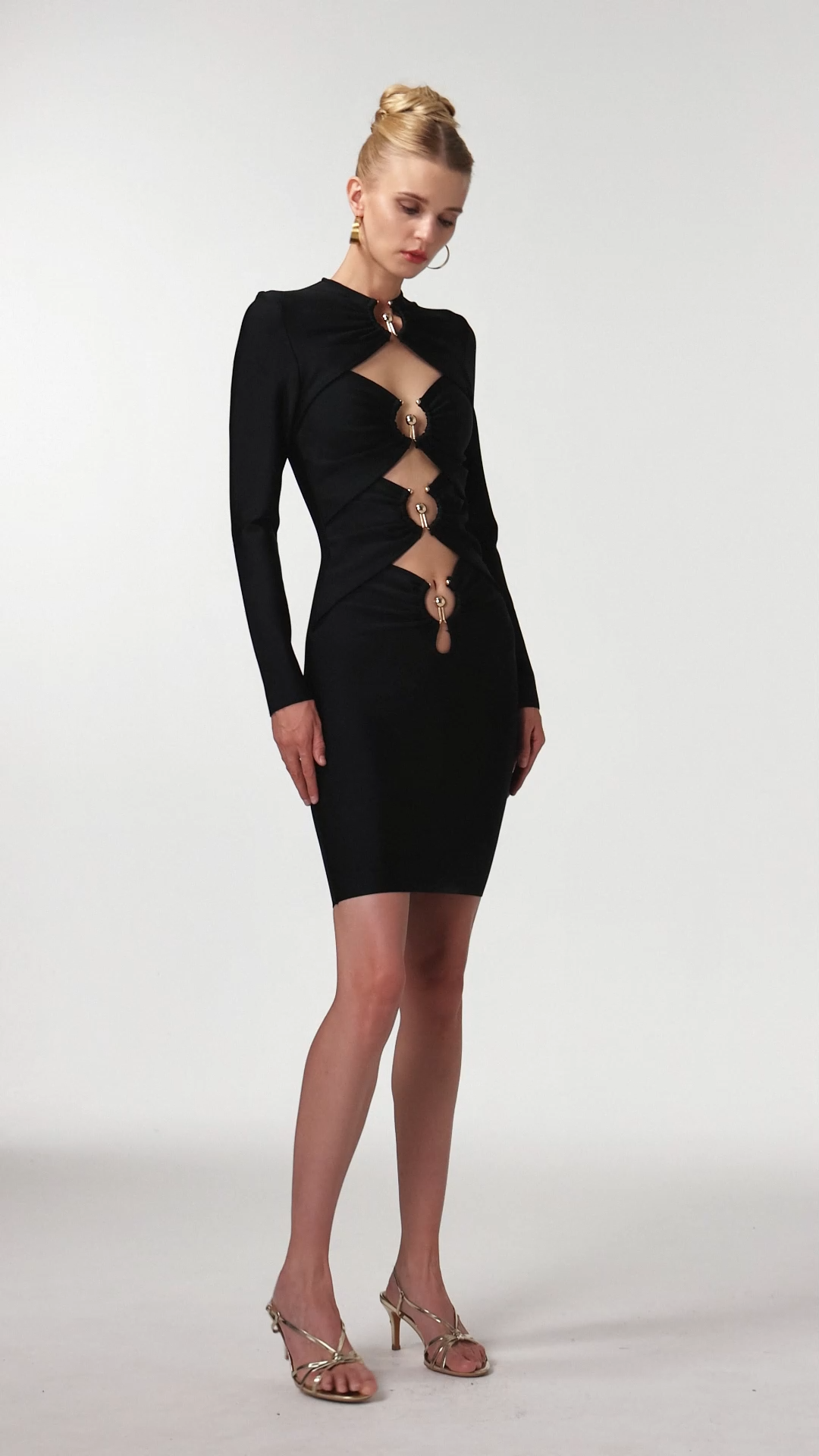 Miney Sexy Contour Long Sleeve Cut Out Bandage Mini Dress