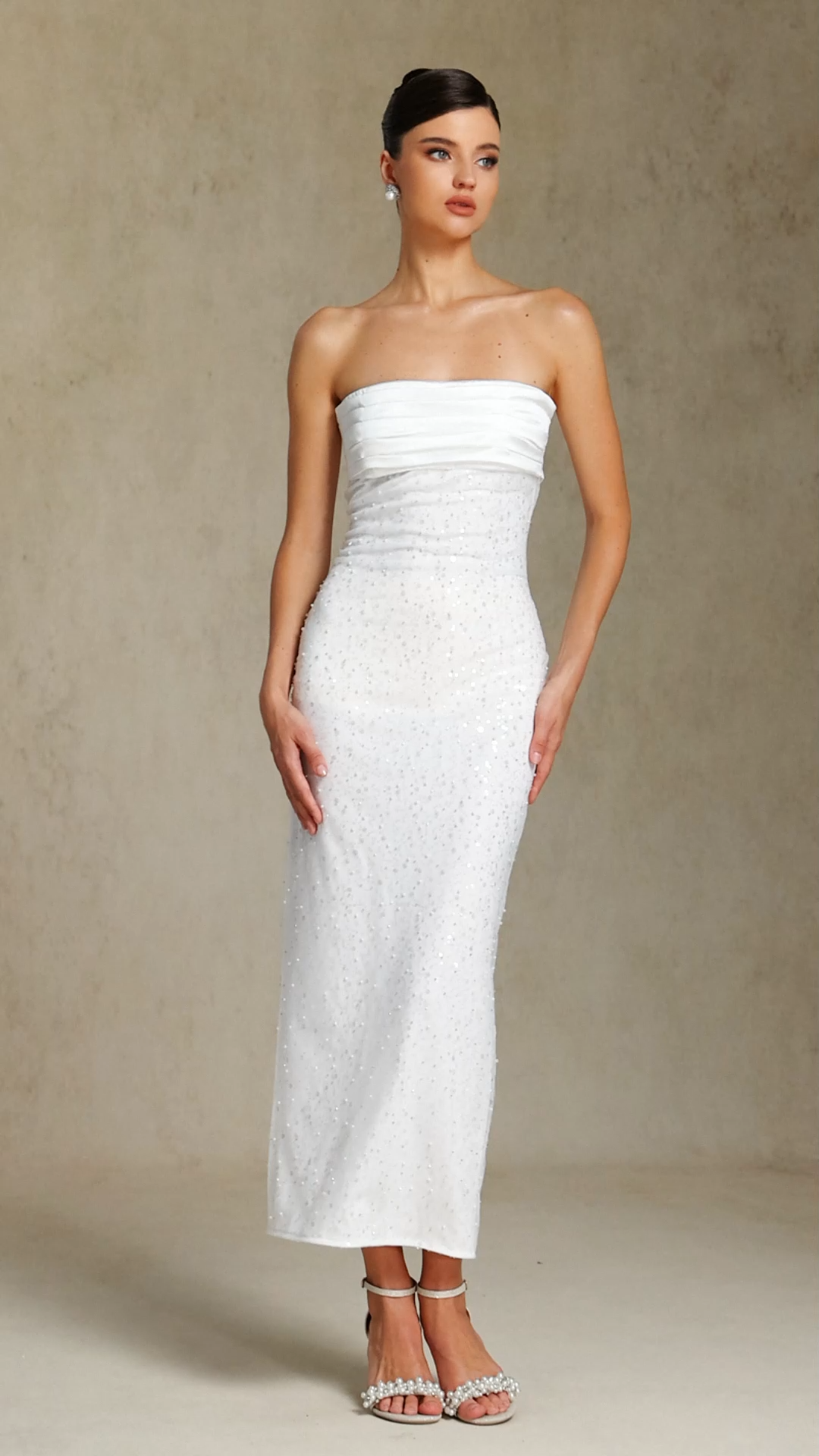 Jucana Sleeveless Pearl Slit Maxi Dress